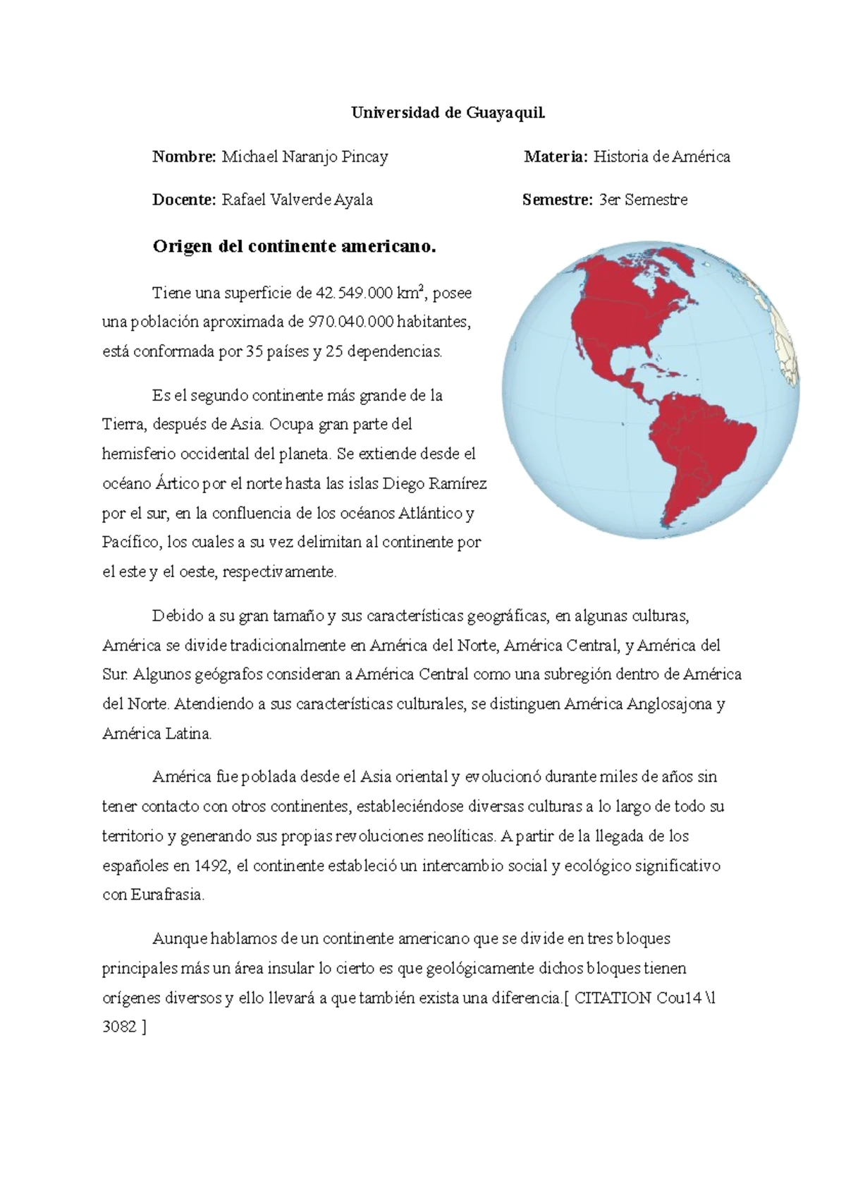 Origen del continente americano