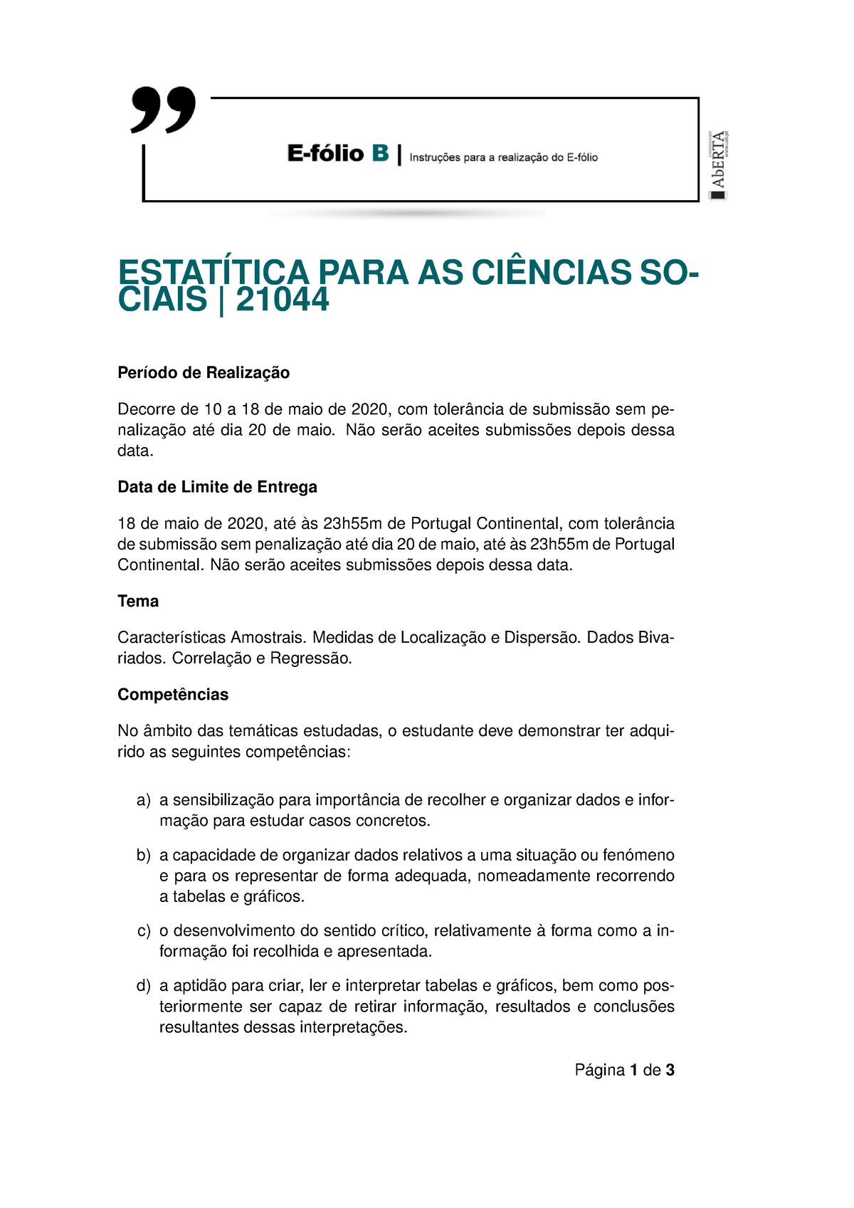 Enunciado De Efólio B - Text ESTATÍTICA PARA AS CIÊNCIAS SO- CIAIS ...