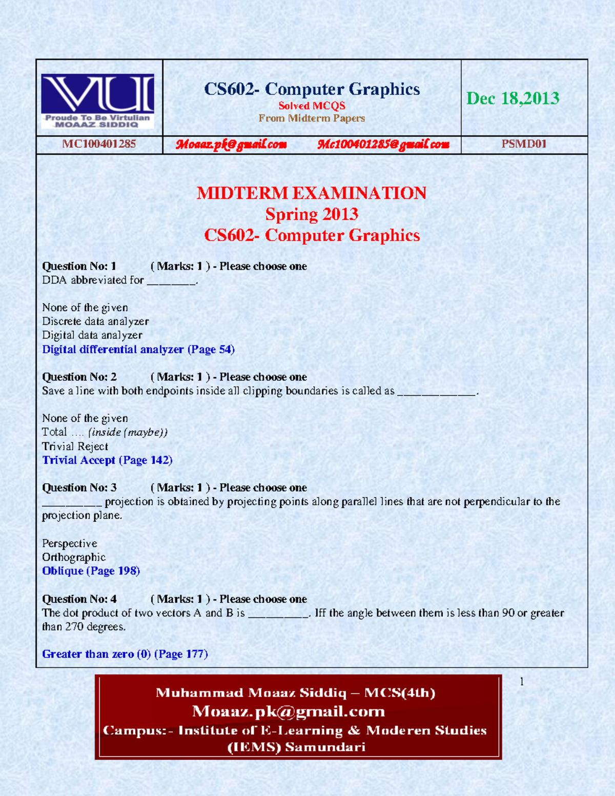 CS602-Mid Term-MCQS Solved With References By Moaaz - CS602- Computer ...