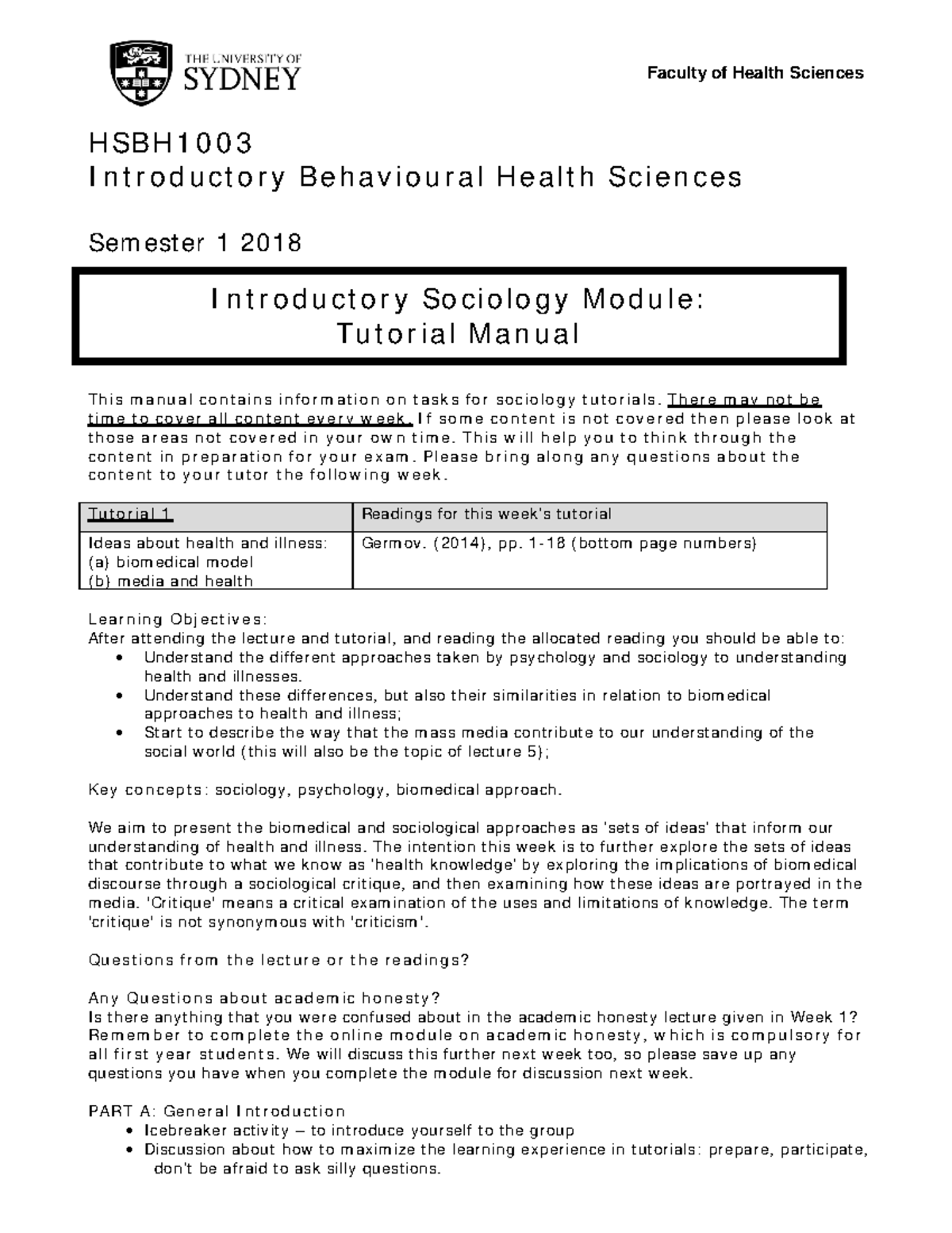 HSBH1003 Tutorial manual Sociology Module - Faculty of Health Sciences ...
