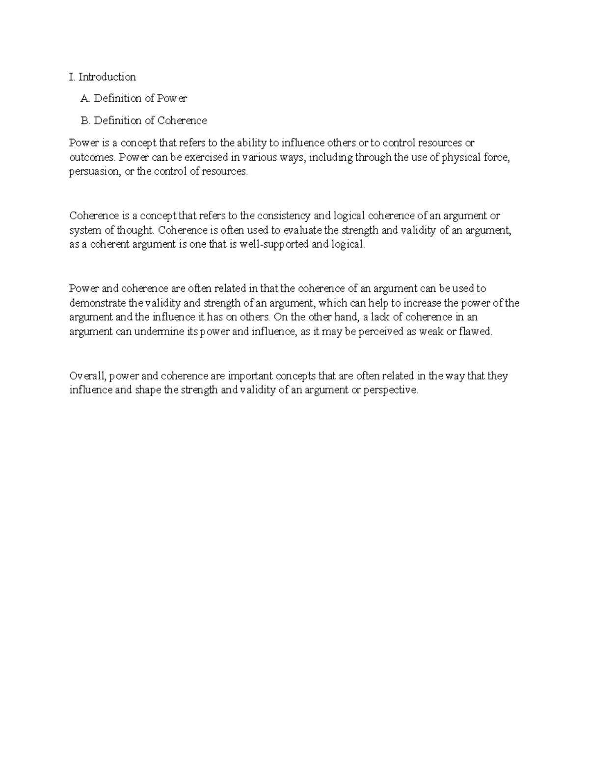 Power and coherence 1 I. Introduction A. Definition of Power B