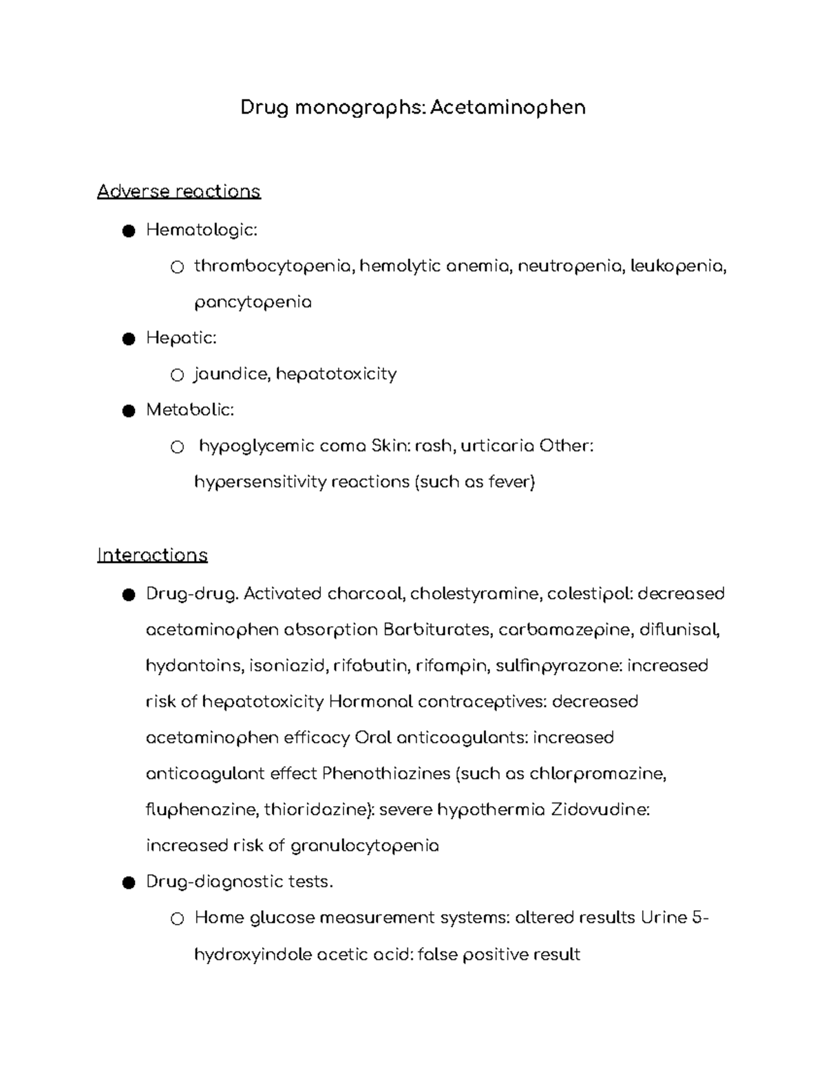 Drug monographs Acetaminophen Drug monographs Acetaminophen Adverse