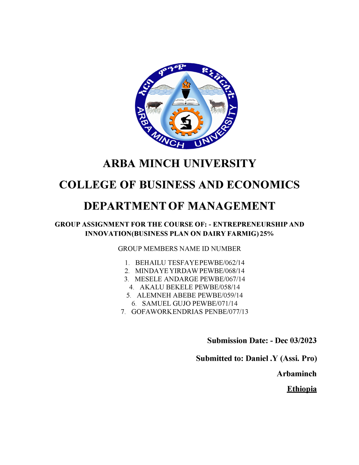 Entrepreneurship - Business Plan -Group 2 - ARBA MINCH UNIVERSITY ...