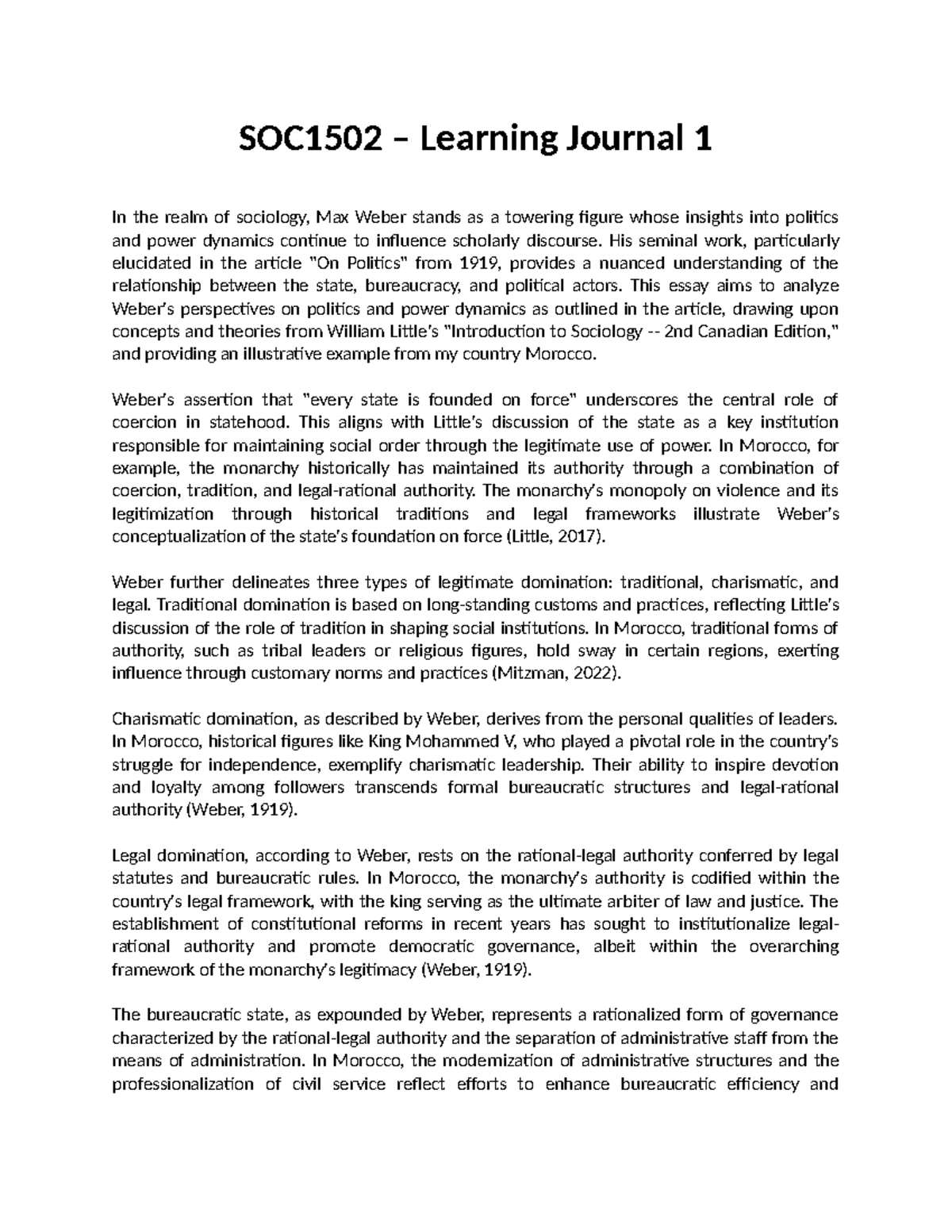 SOC1502 – Learning Journal 1 - SOC1502 – Learning Journal 1 In the ...