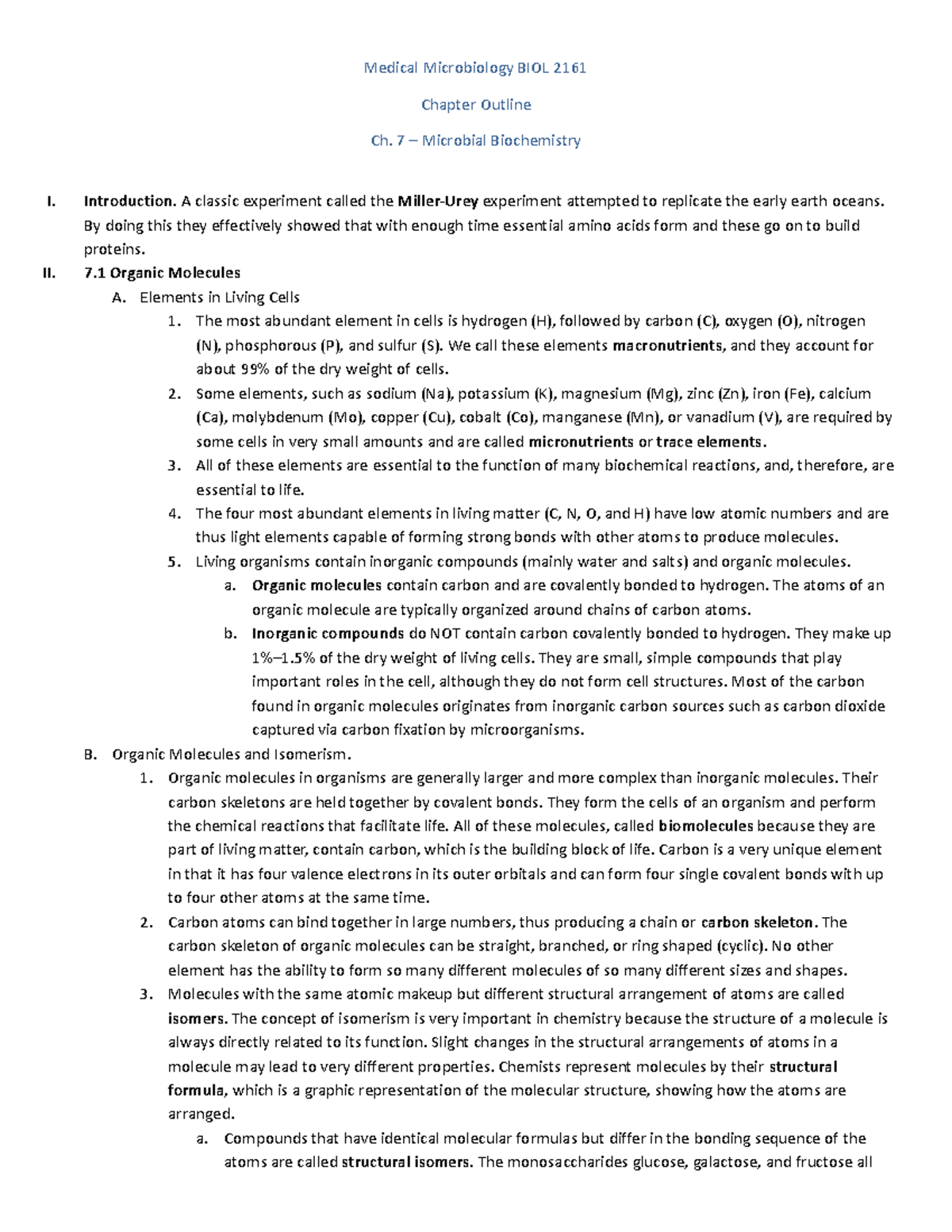 Ch. 7 - Microbial Biochemistry Chapter Outline - Medical Microbiology ...