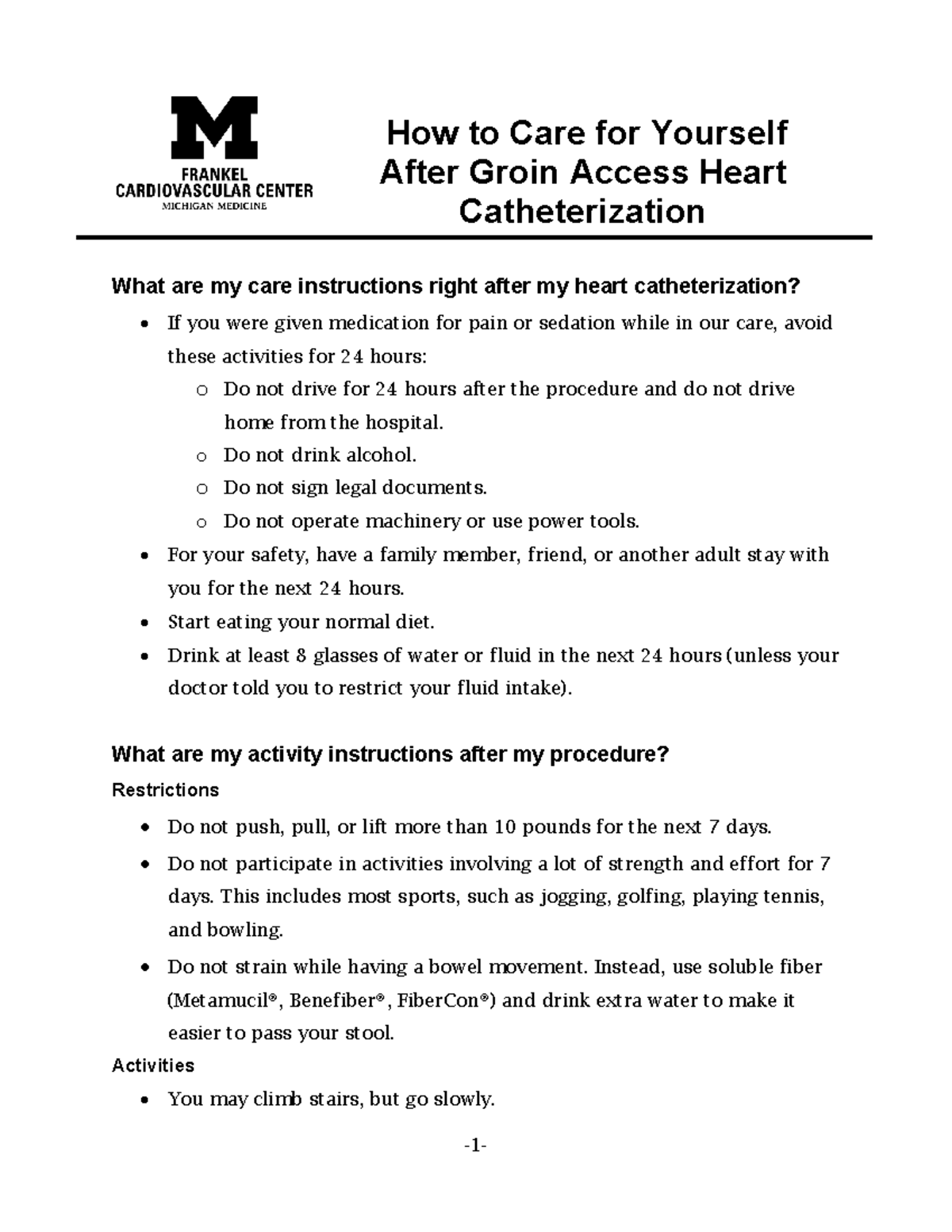 Heart Cath Groin Access How to Care for Yourself After Groin Access