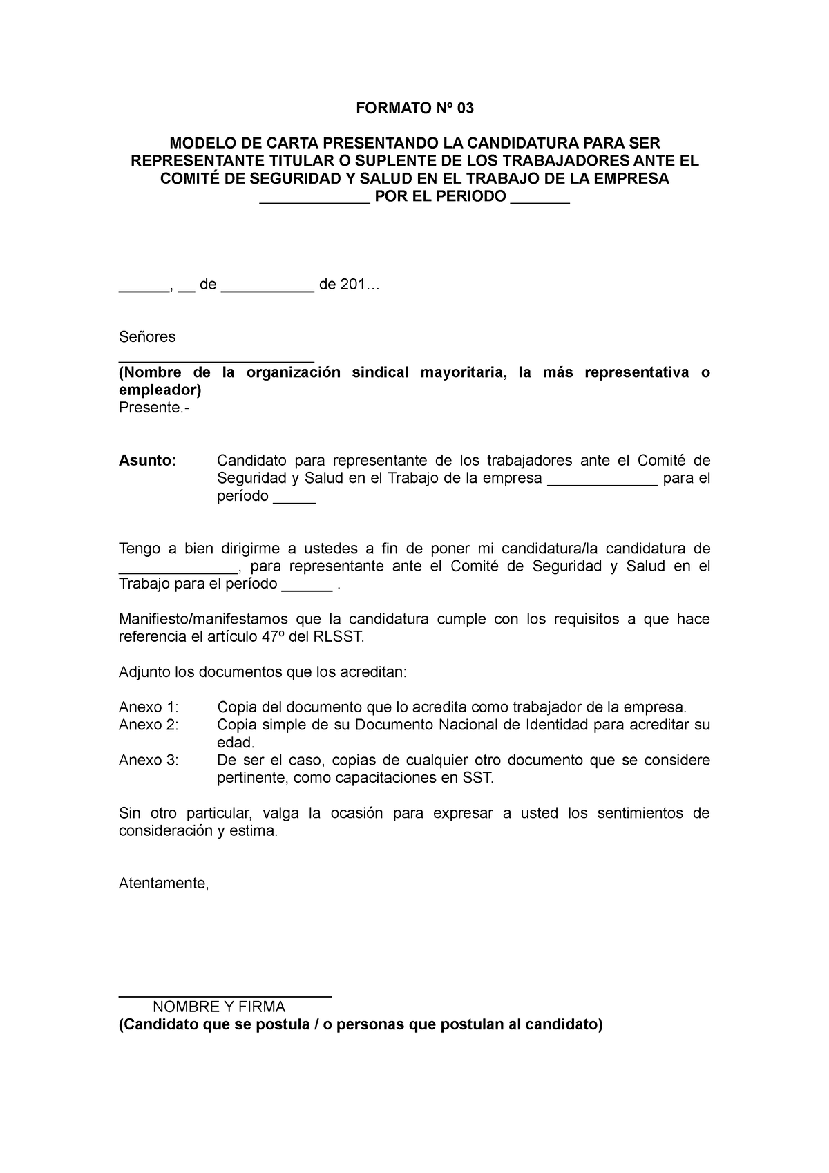 Carta presentacion candidatura - FORMATO Nº 03 MODELO DE CARTA PRESENTANDO  LA CANDIDATURA PARA SER - Studocu