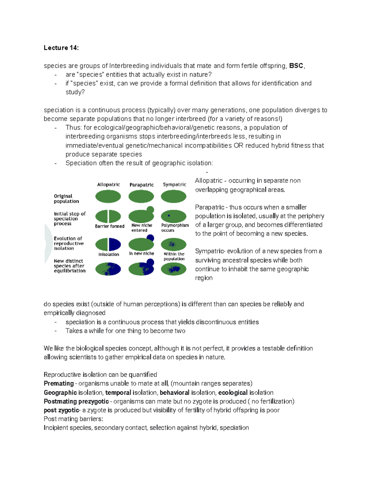 BIOL 5c Notes Midterm 3 - Lecture 14: species are groups of ...
