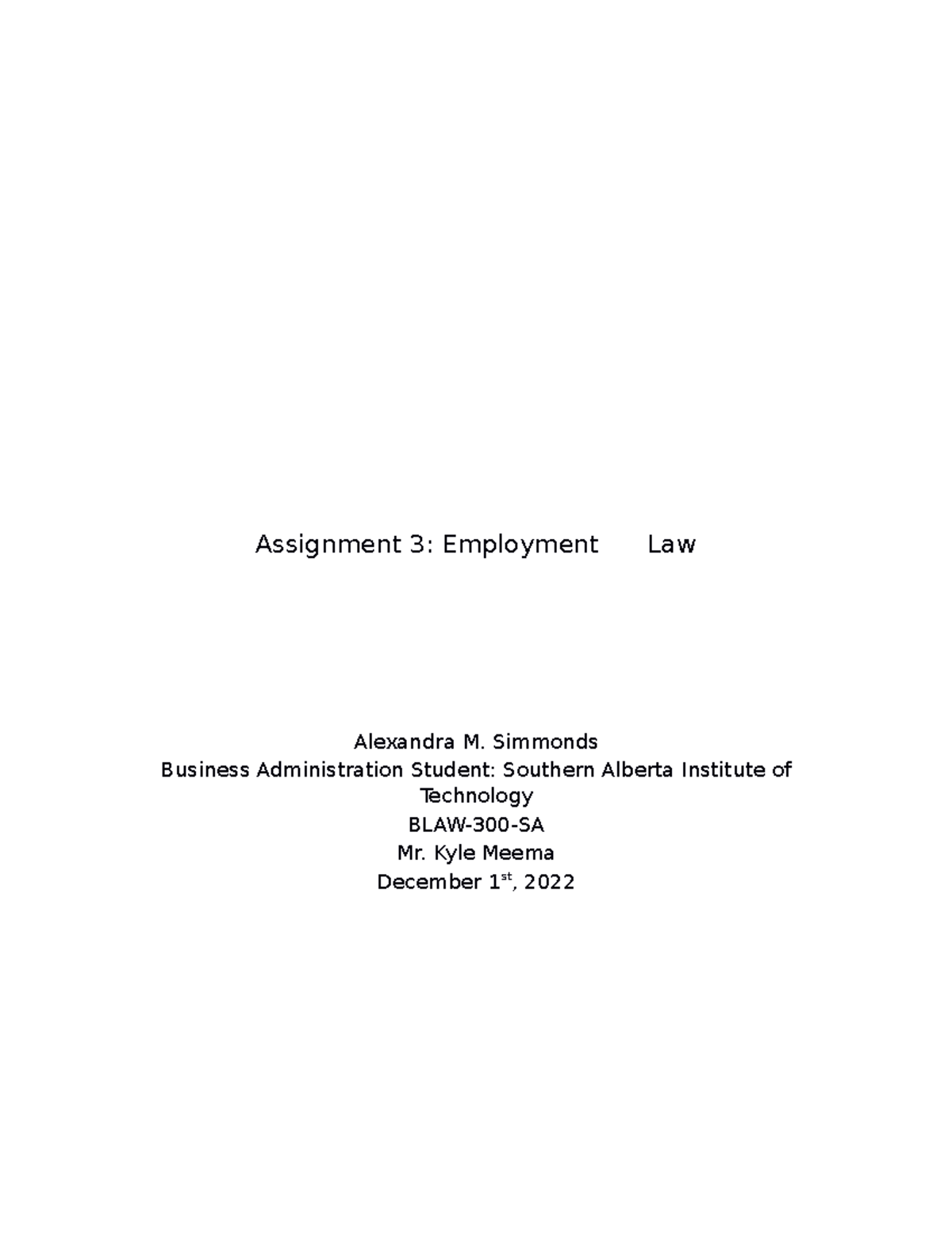 Employment Law Alexandra Simmonds - Assignment 3: Employment Law ...