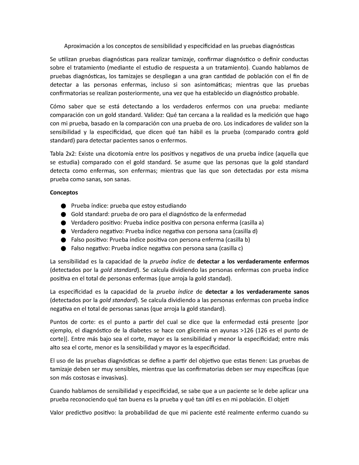 Aproximación a los conceptos de sensibilidad y especificidad en pruebas ...