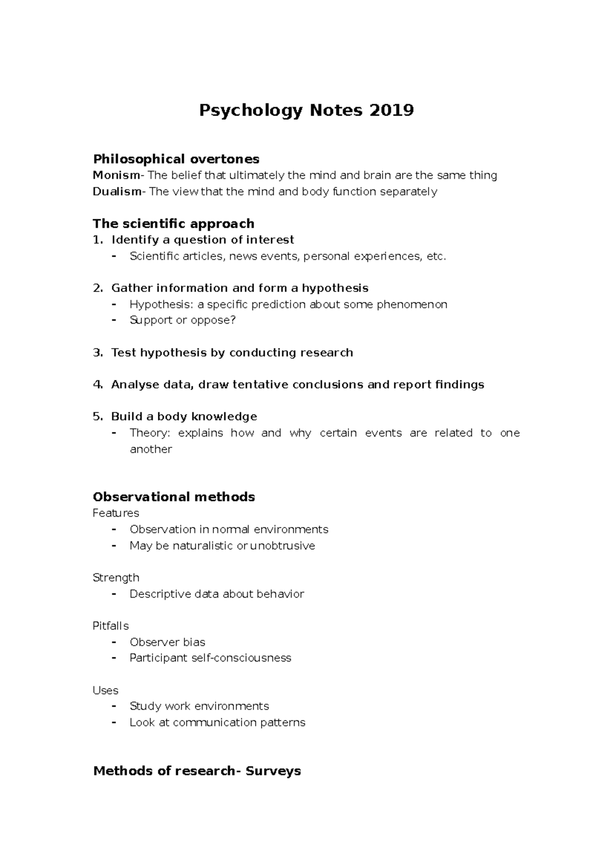 Psychology Psyc1101 Notes - Psychology Notes 2019 Philosophical ...