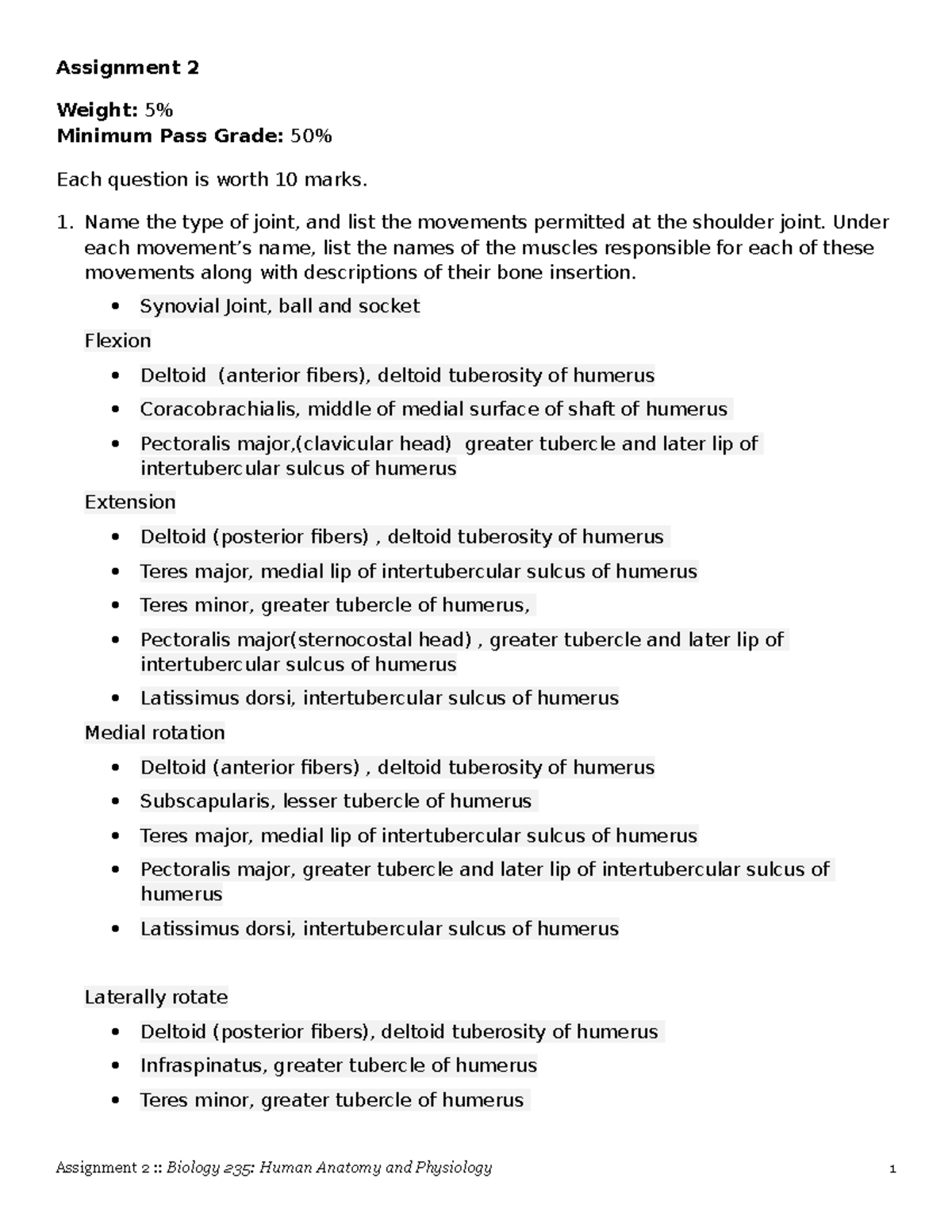 Assignment 2 - Name the type of joint, and list the movements permitted ...