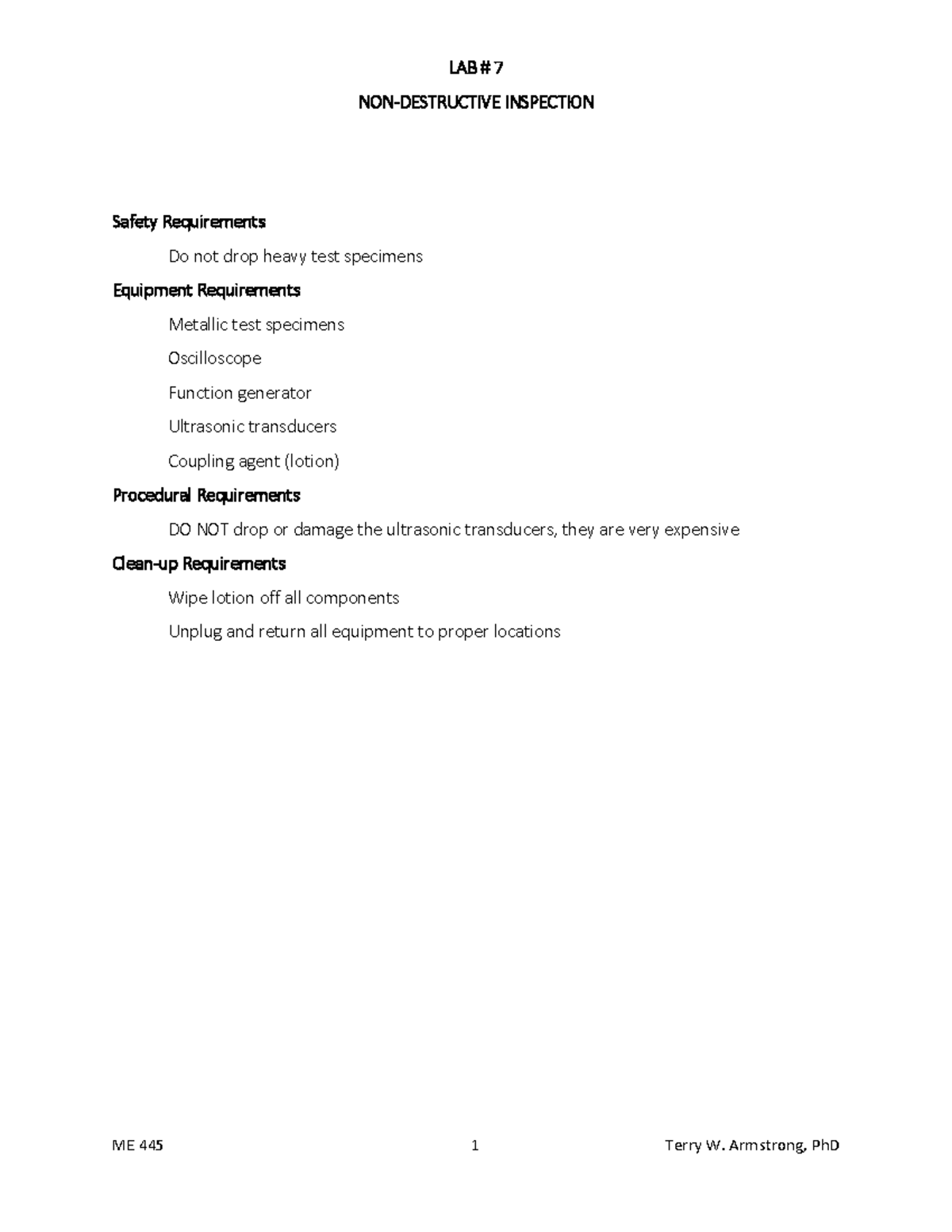 LAB 7 - NDI - lab 7 - NON-DESTRUCTIVE INSPECTION Safety Requirements Do ...