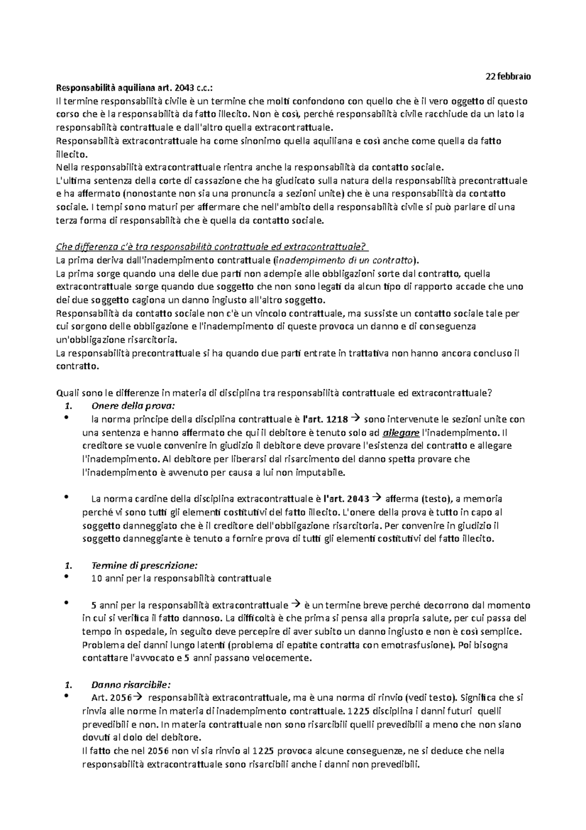 Diritto civile illecito Responsabilità aquiliana art. 2043 c. 22