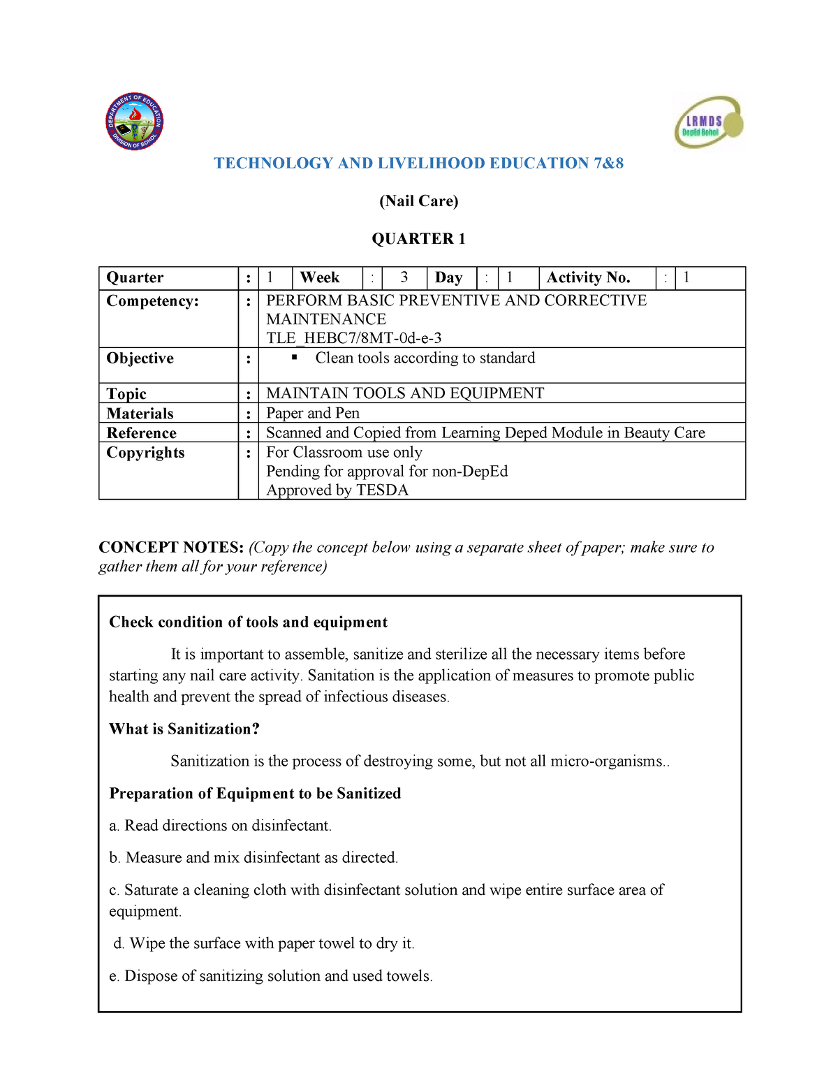 TLE 7 and 8 nail Care Week 3 - TECHNOLOGY AND LIVELIHOOD EDUCATION 7 ...