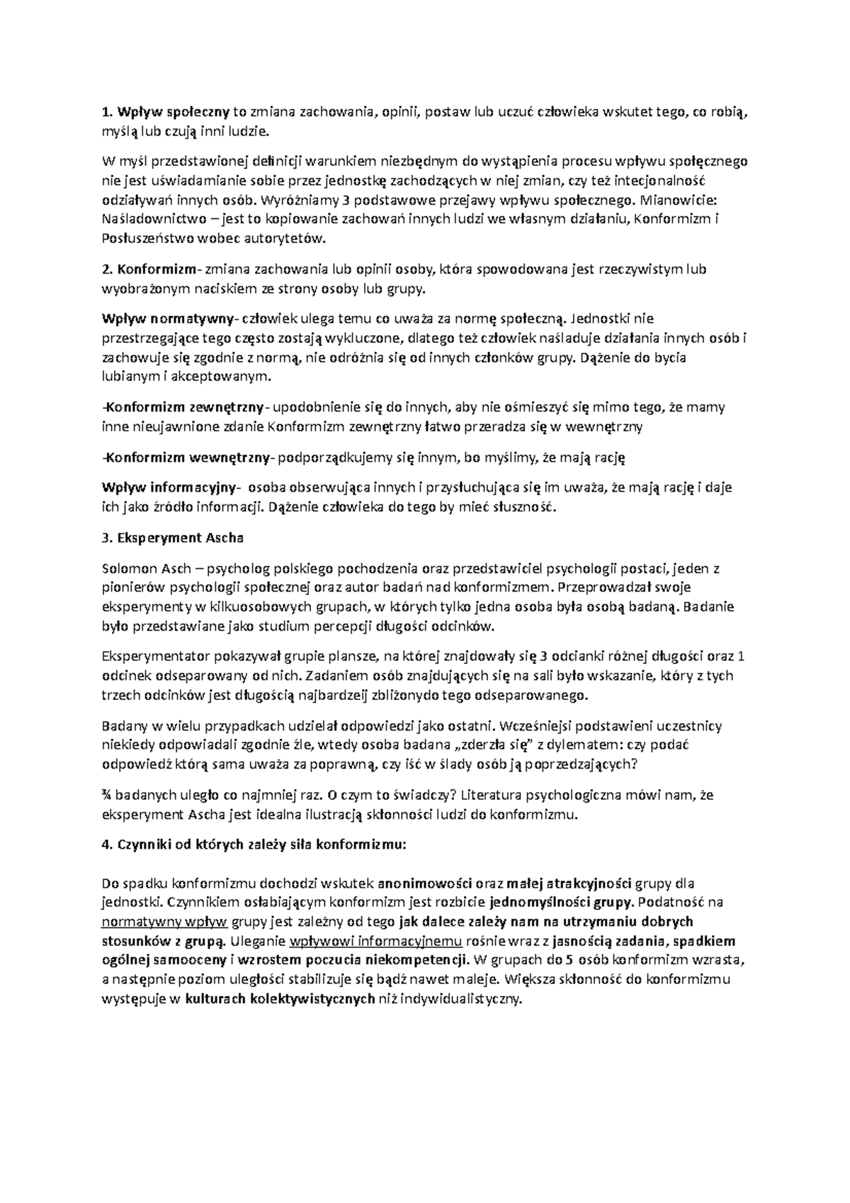 Notatka dotycząca wpływu społecznego, a w głównej mierze konformizmu