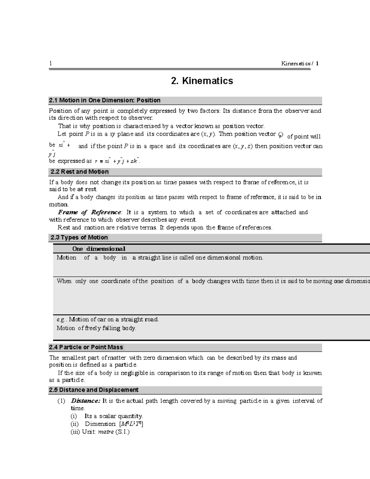 11 Physics Revision Notes Chapter 2 - 1 Kinematics / 1 2. Kinematics 2 ...