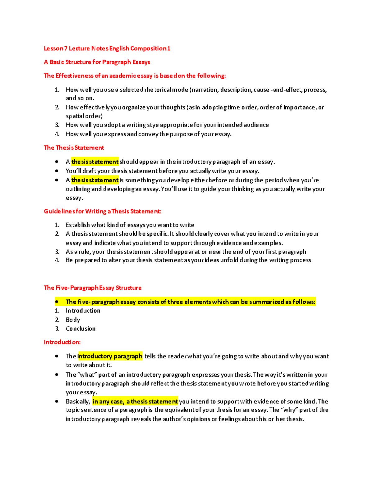 Lesson 7 Englsih Composition 1 Lecture Notes Penn Foster College Lesson 7 Lecture Notes