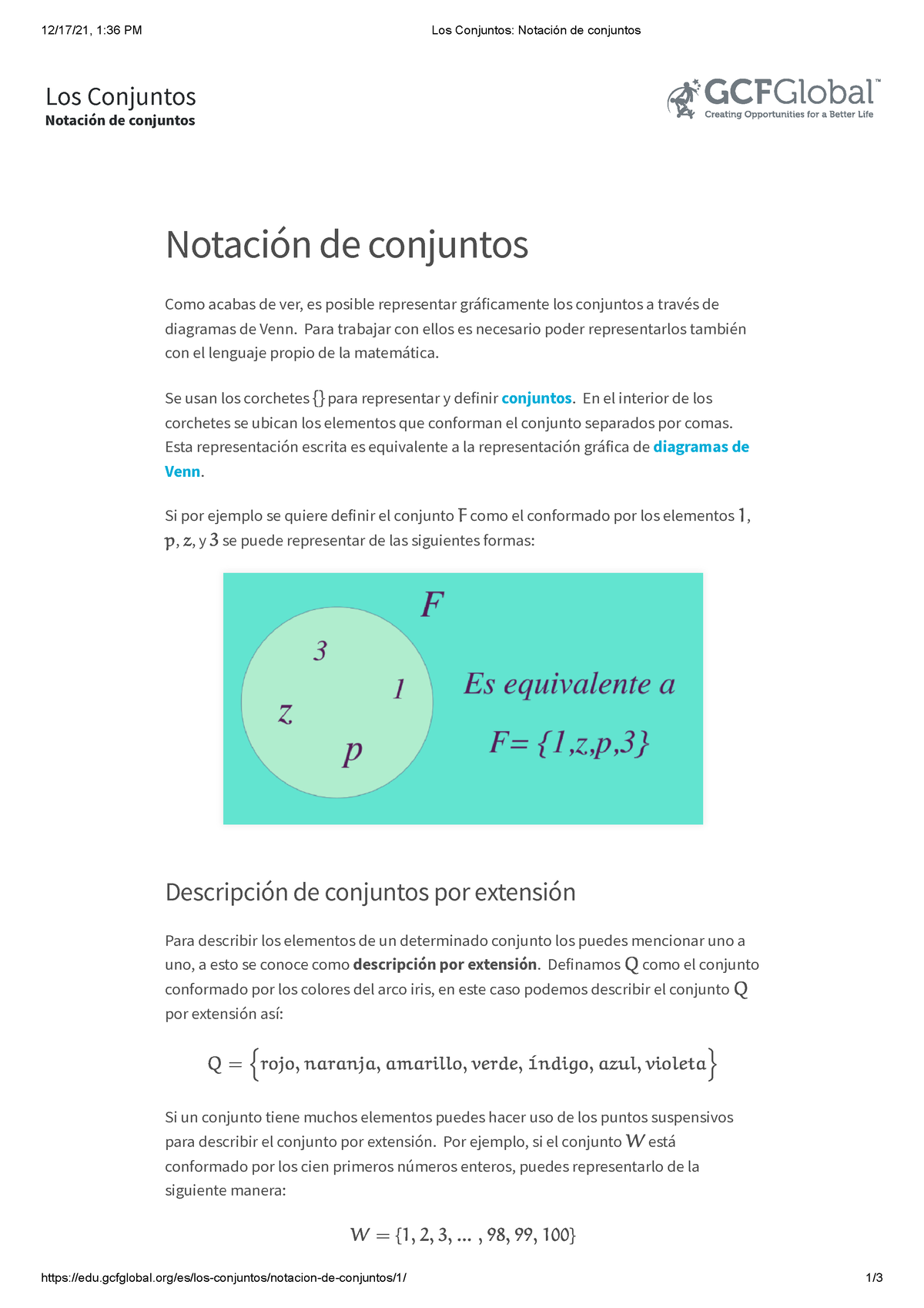 Los Conjuntos Notación De Conjuntos Prueba - 12/17/21, 1:36 PM Los ...