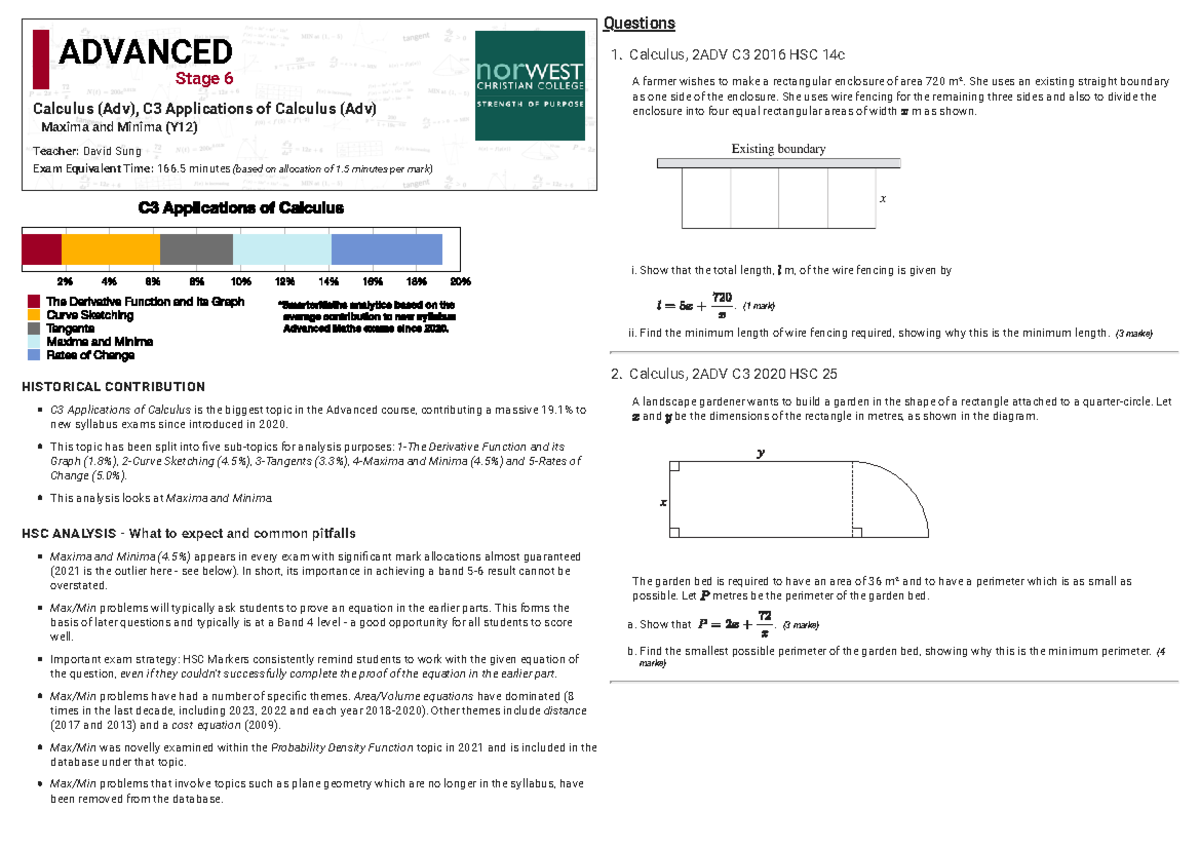 Calculus (Adv), C3 Maxima and Minima Analysis Notes - Calculus (Adv ...