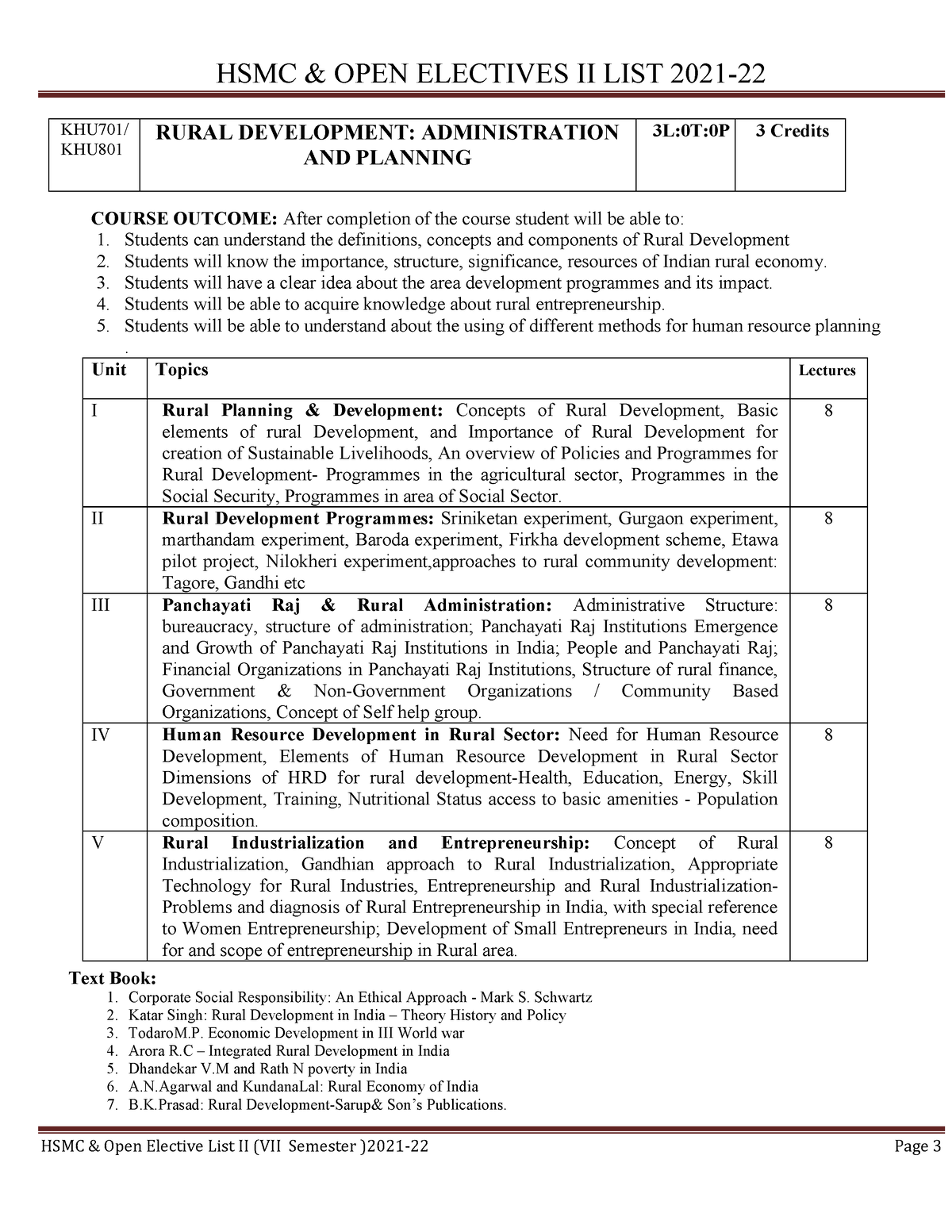 Syllabus Rural Devlopment - HSMC & OPEN ELECTIVES II LIST 2021- HSMC ...