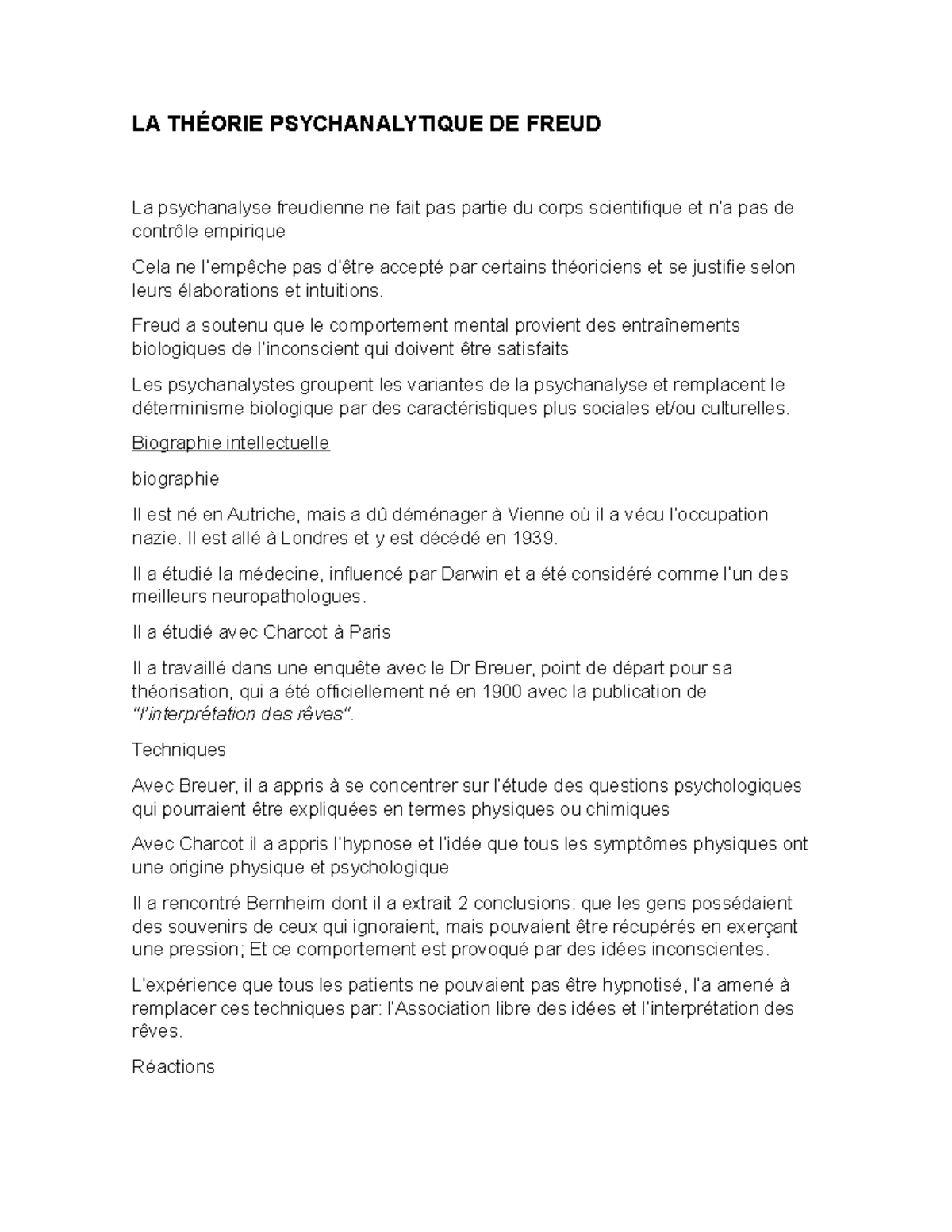 La théorie psychanalytique de freud LA THÉORIE PSYCHANALYTIQUE DE