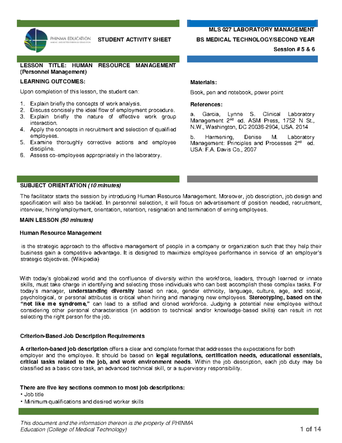 MLS 027 Lab Man Modules 5 amp 6 - This document and the information ...