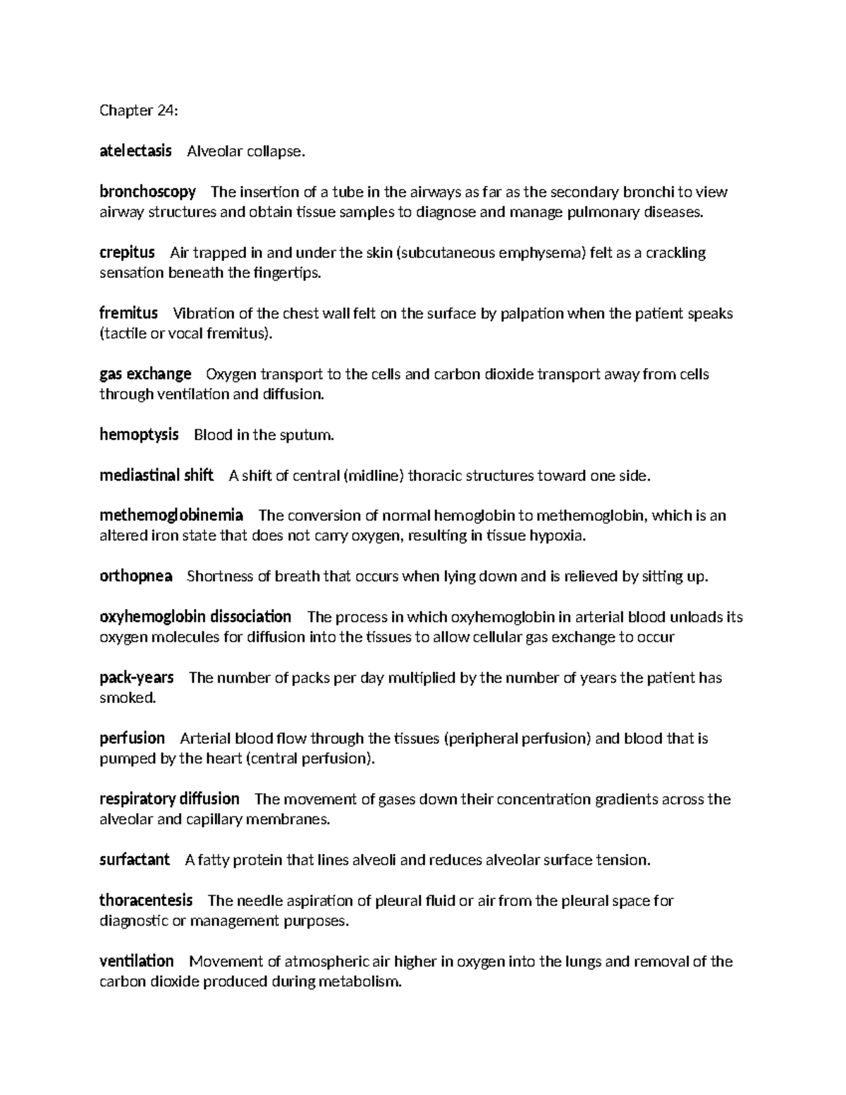 MDC 3 Exam 2 Study Guide - notes - Chapter 24: atelectasis Alveolar ...