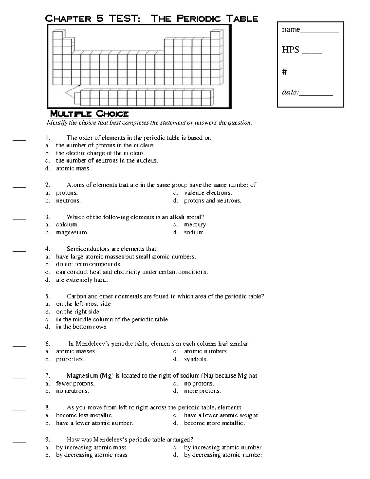 Chem chapter 5 - Beautiful - name_________ HPS ____ # ____ date ...