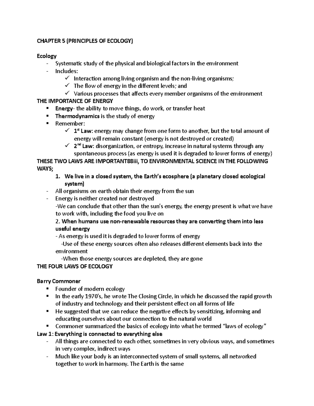 Fieiekd - activity - CHAPTER 5 (PRINCIPLES OF ECOLOGY) Ecology ...