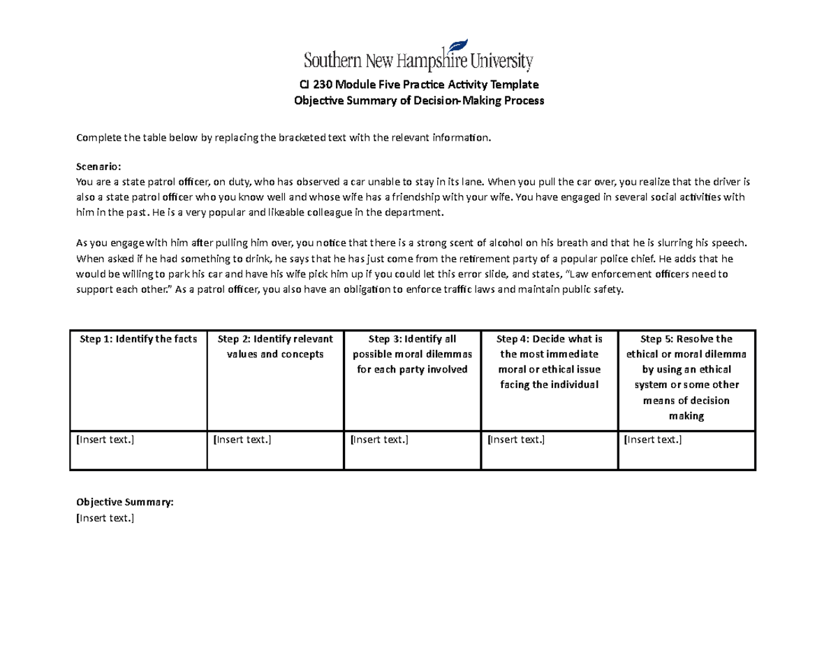 CJ 230 Module Five Practice Activity Template - CJ 230 Module Five ...