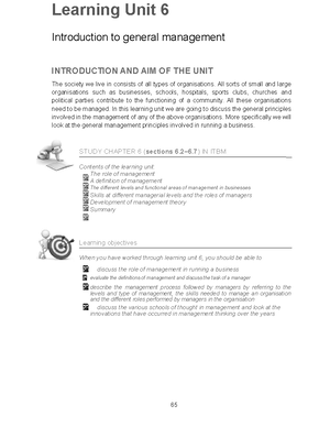 Introduction to general management Lecture Notes BM1820
