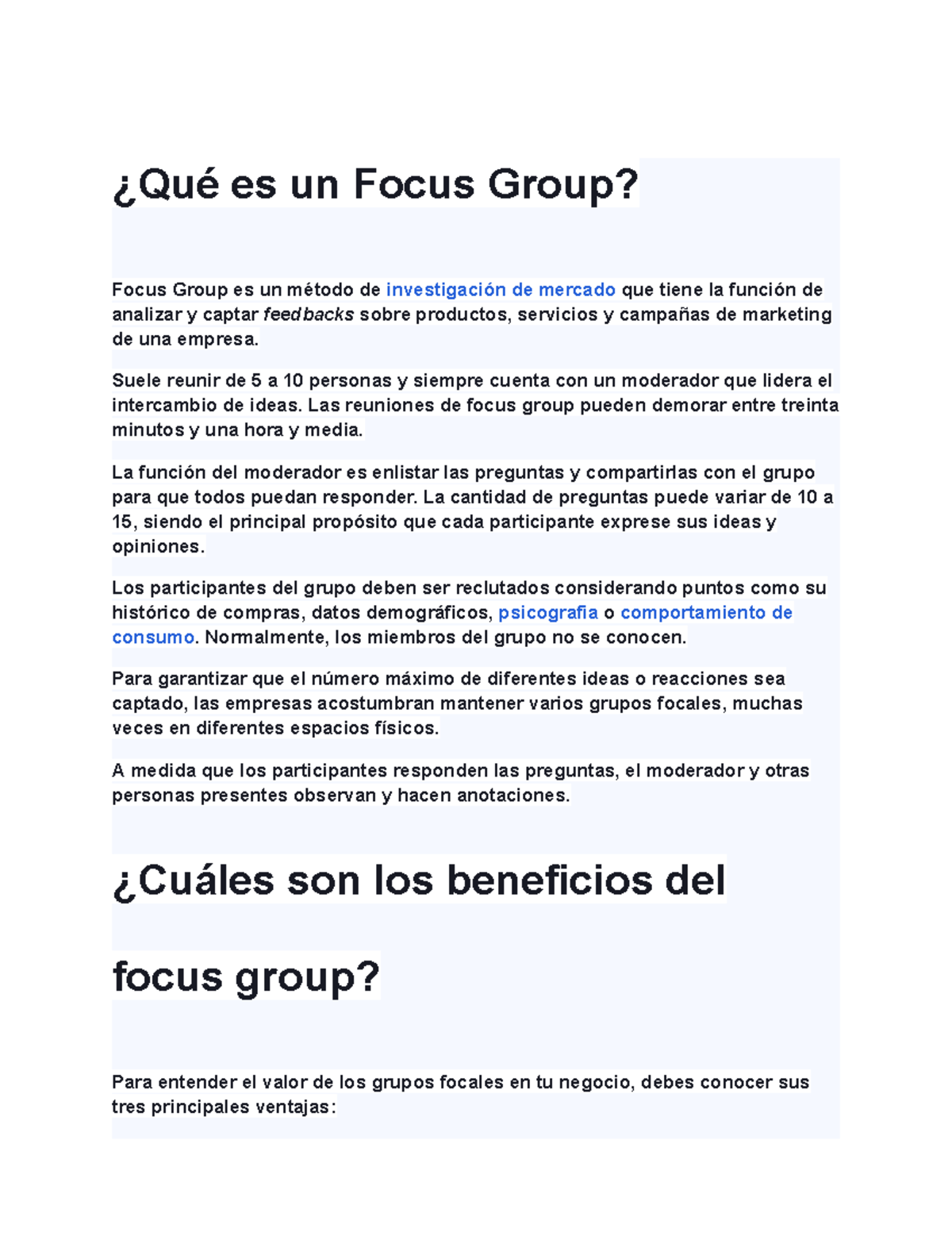 Grupos de enfoque - ¿Qué es un Focus Group? Focus Group es un método de ...