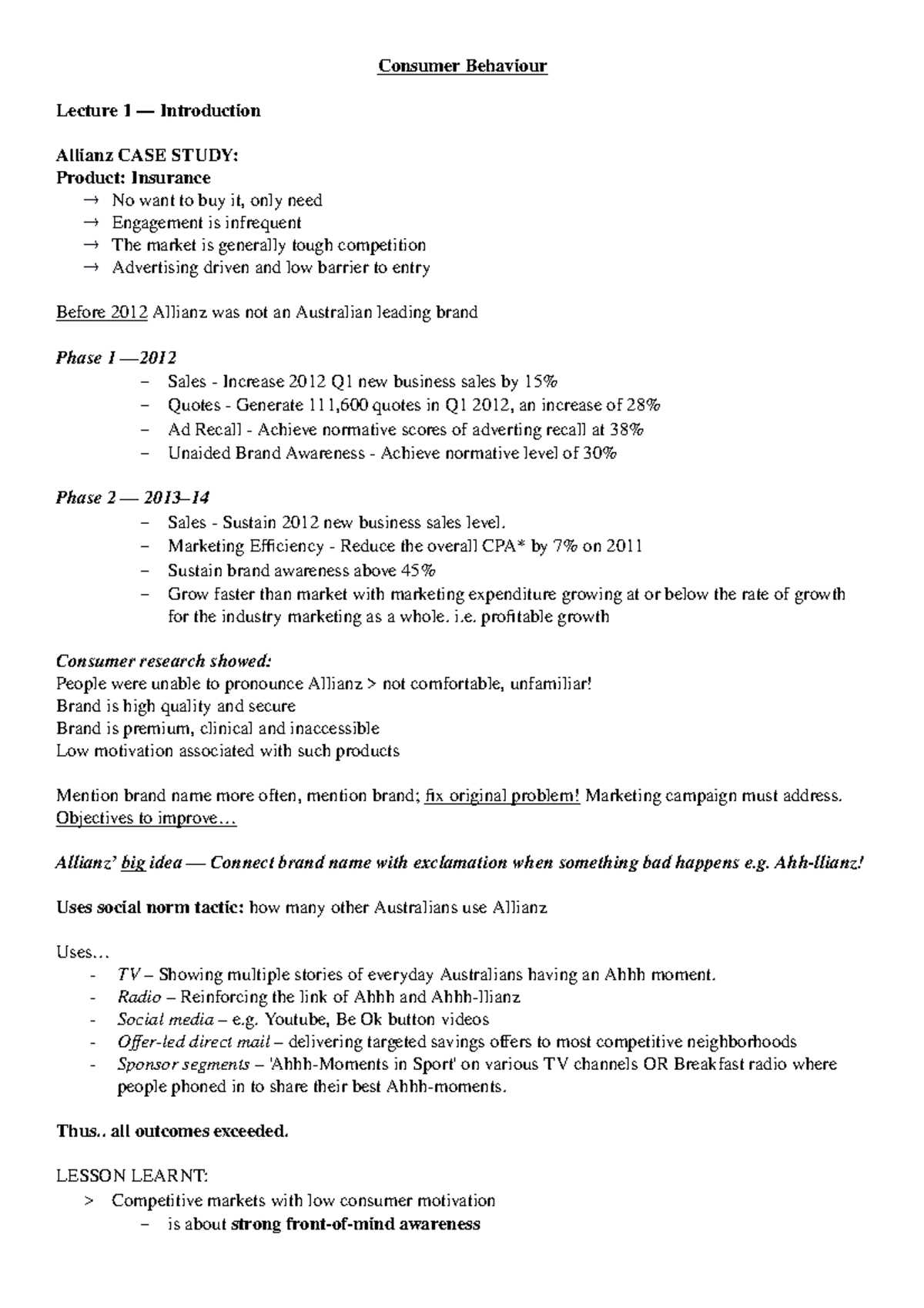 Consumer Behaviour Notes - Consumer Behaviour Lecture 1 –– Introduction ...