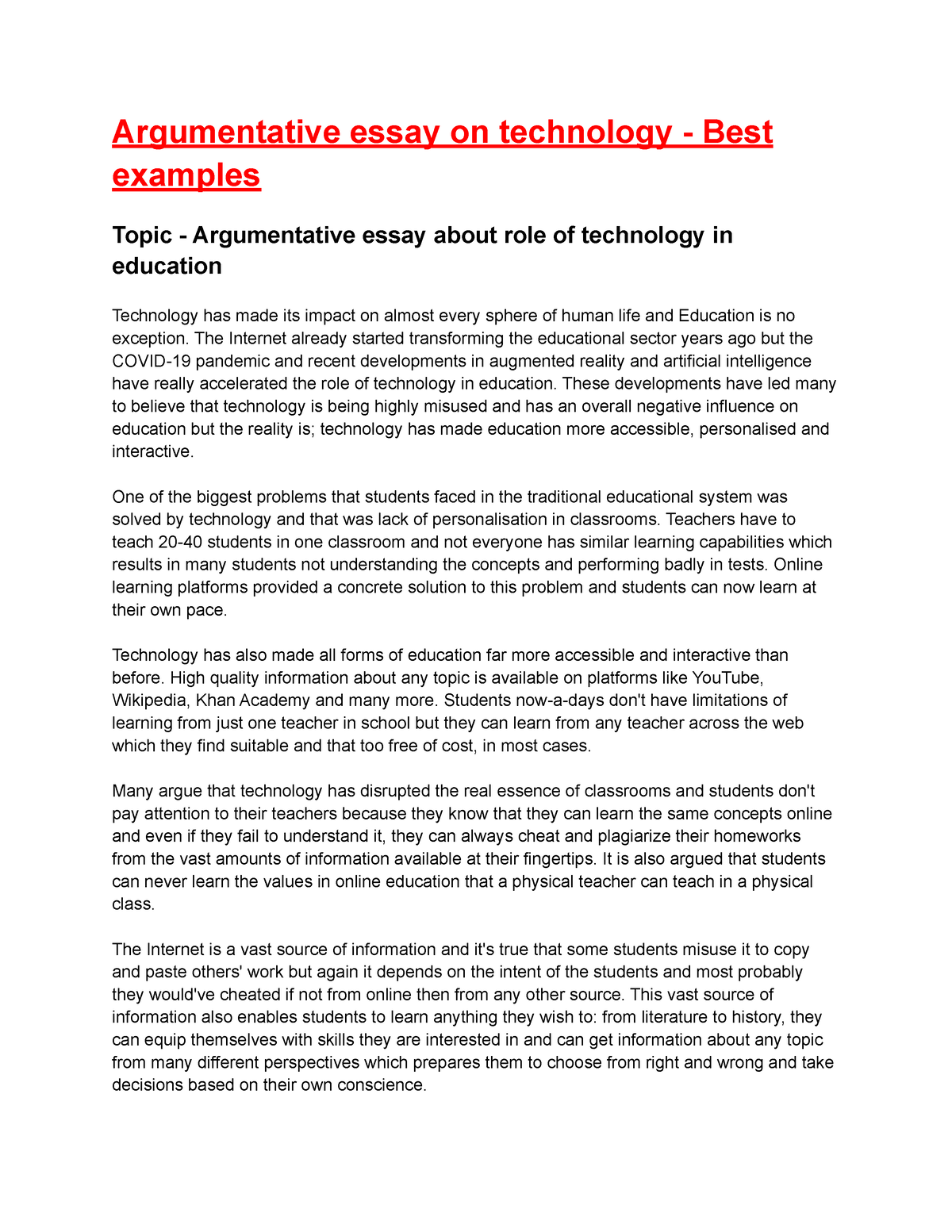 simple essay for technology