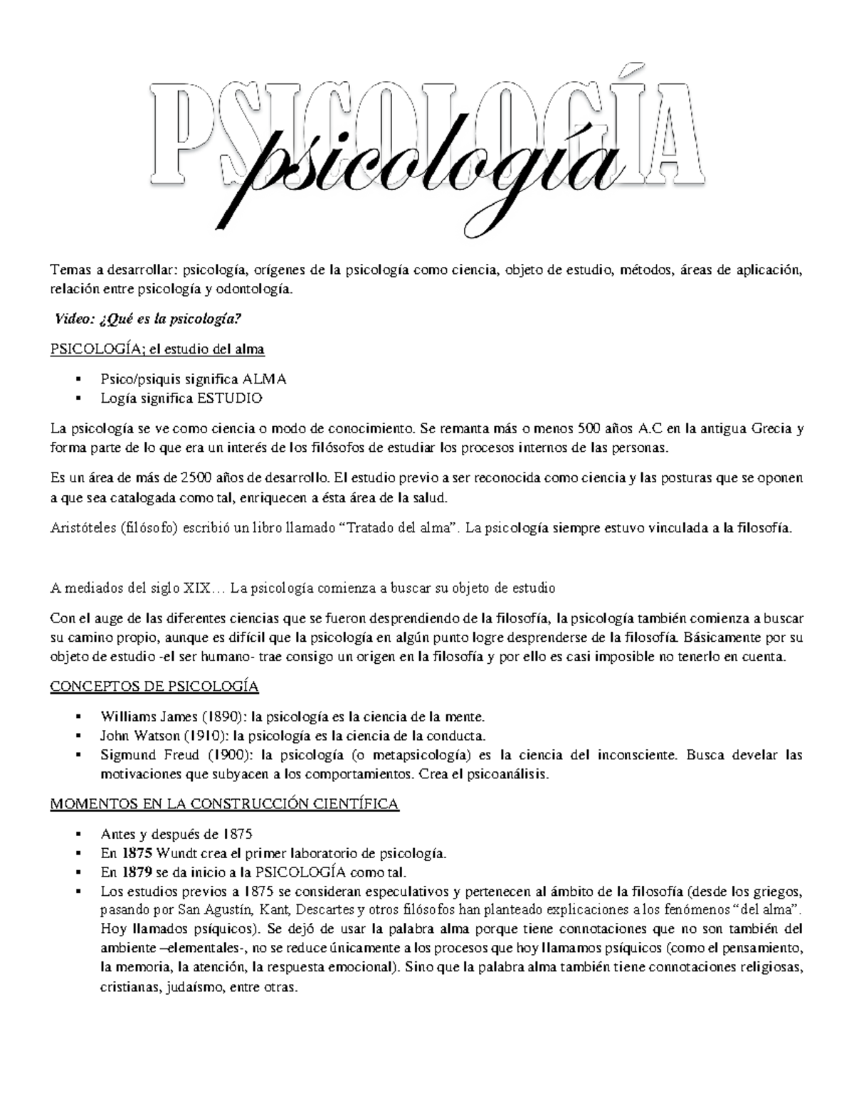 Psicología Introducción Y Teorías Temas A Desarrollar Psicología Orígenes De La Psicología 7725