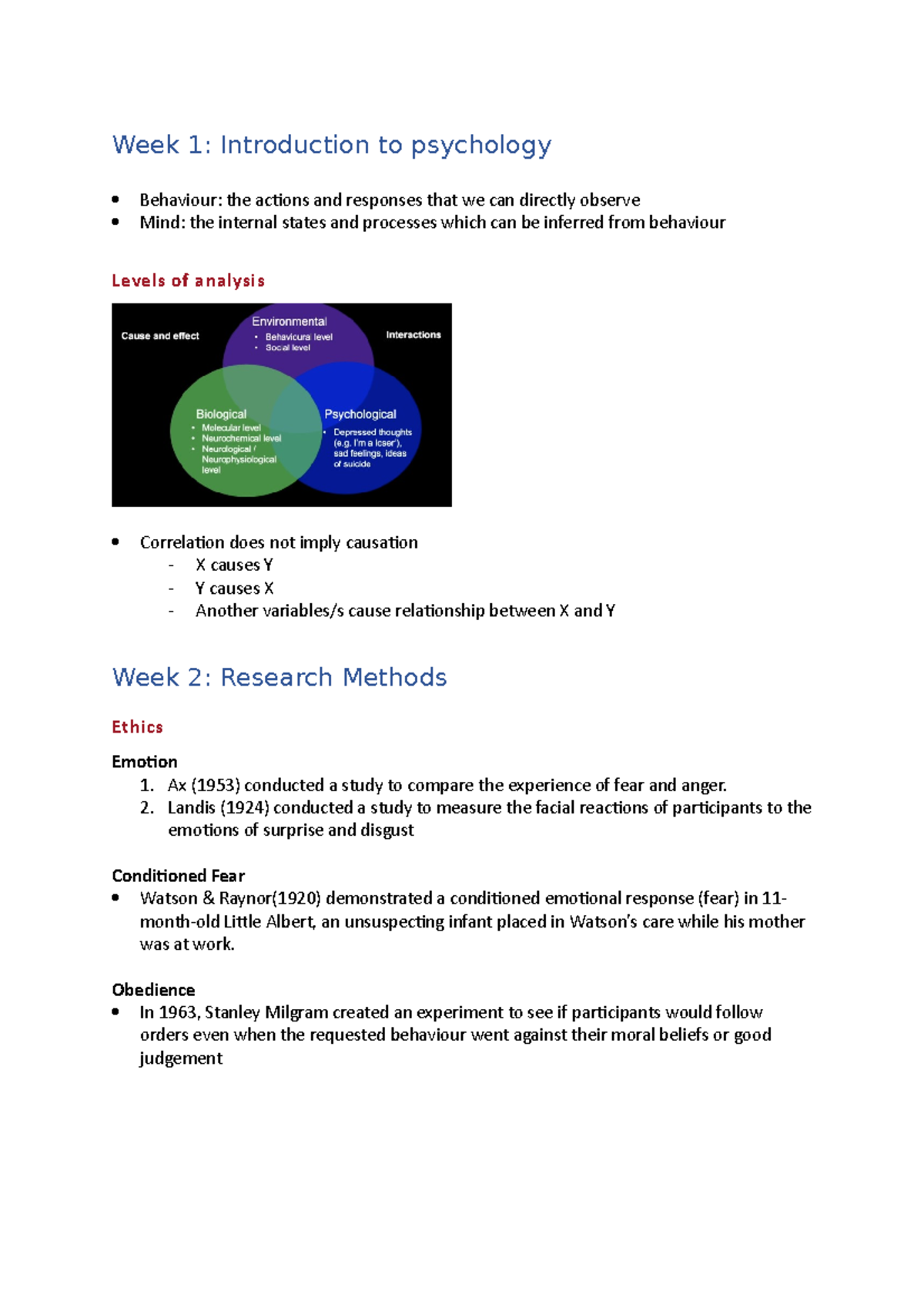 Lecture Summary, 1-5 - Week 1: Introduction To Psychology Behaviour ...