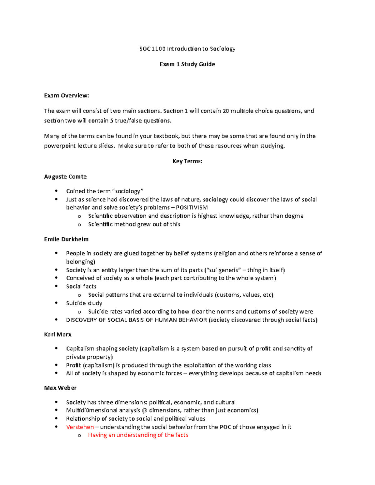 SOC 1100 Spring 2016 Exam 1 Study Guide - SOC 1100 Introduction to ...