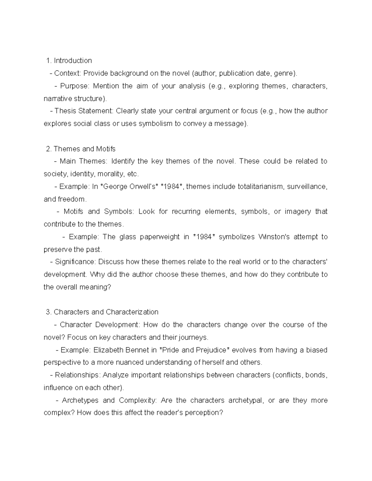 Critically analysing a novel - Introduction Context: Provide background ...