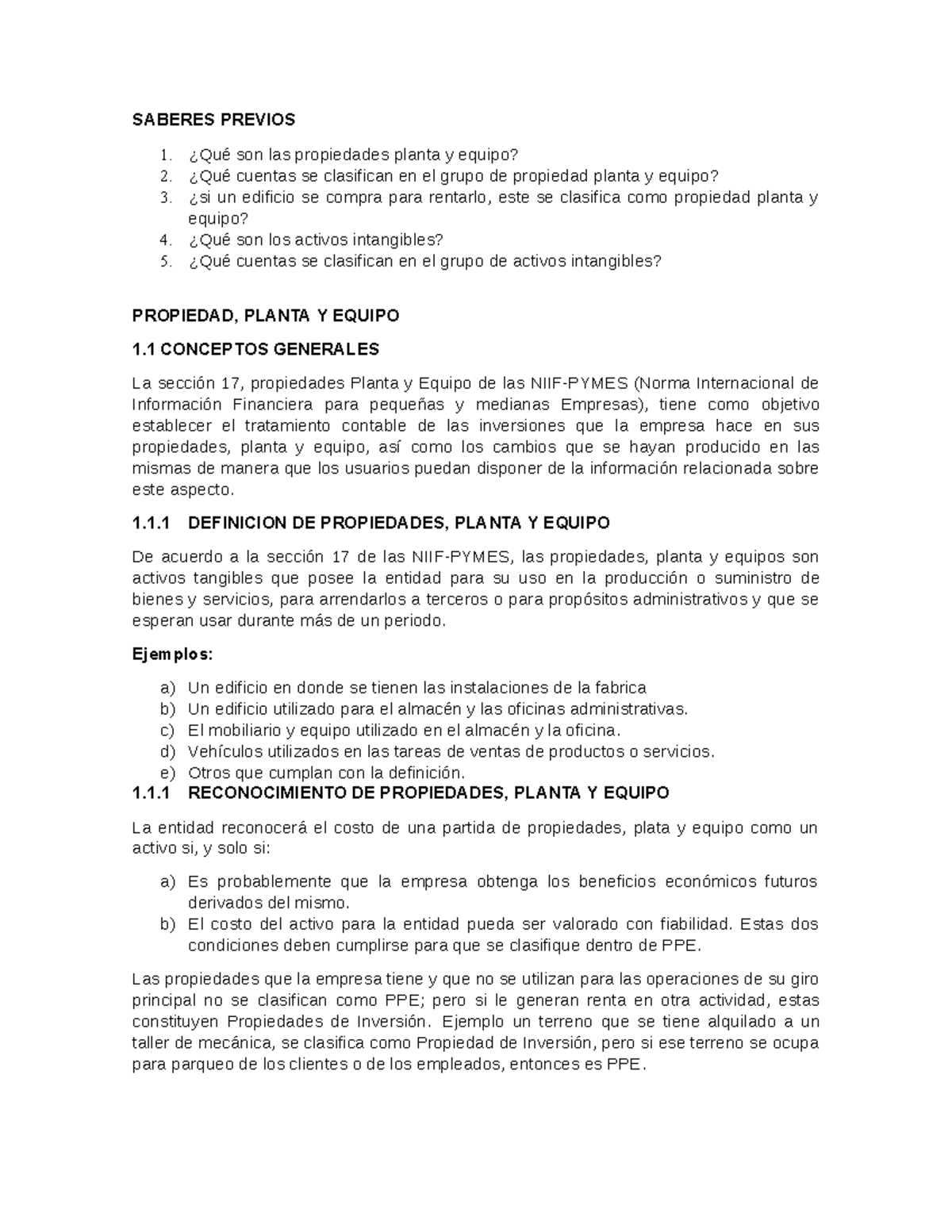 Capitulo 8 Propiedad Planta Y Equipo Teoria Y Ejercicios Practicos Saberes Previos ¿qué Son 9540