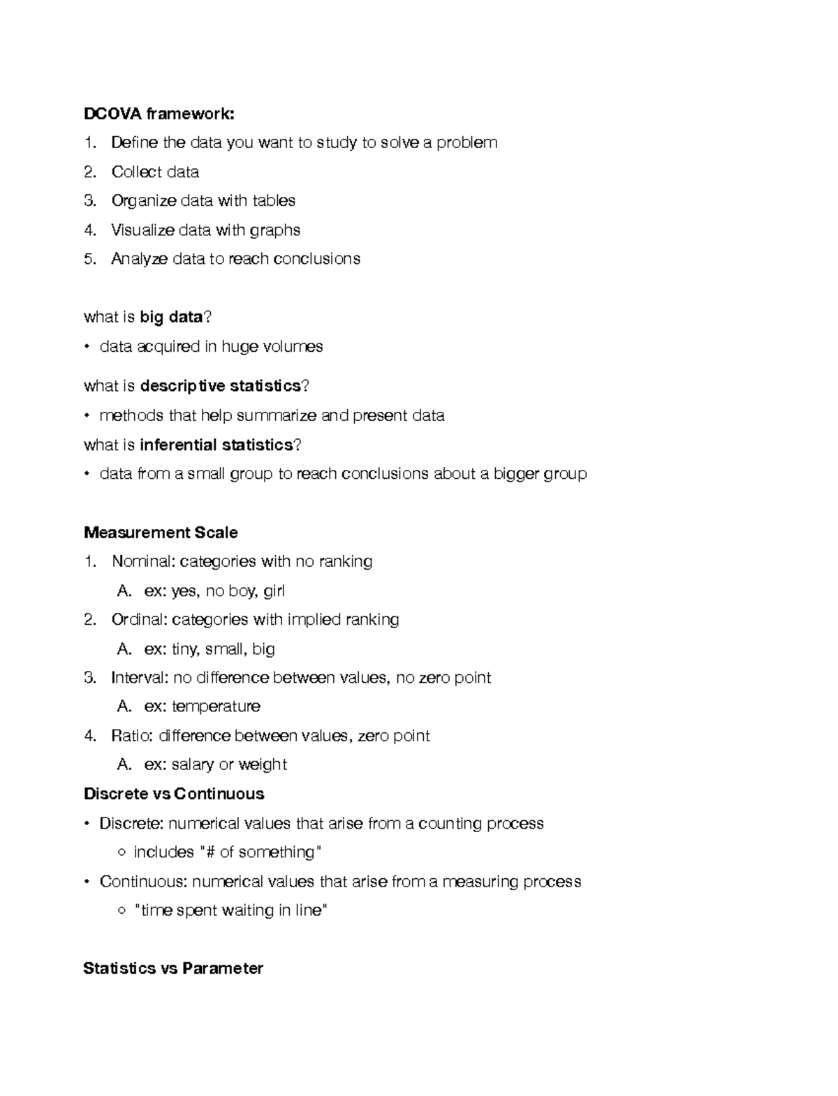 Quantitative Methods for Business - Ch. 0-1 Notes - DCOVA framework ...