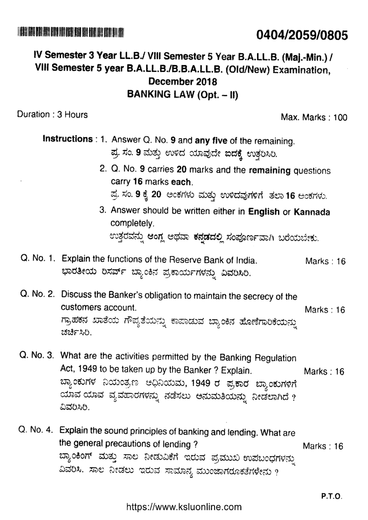 Llb 4 Sem Ballb Bballb 8 Sem Banking Law 0404 Dec 2018 - Llb 3 Years ...