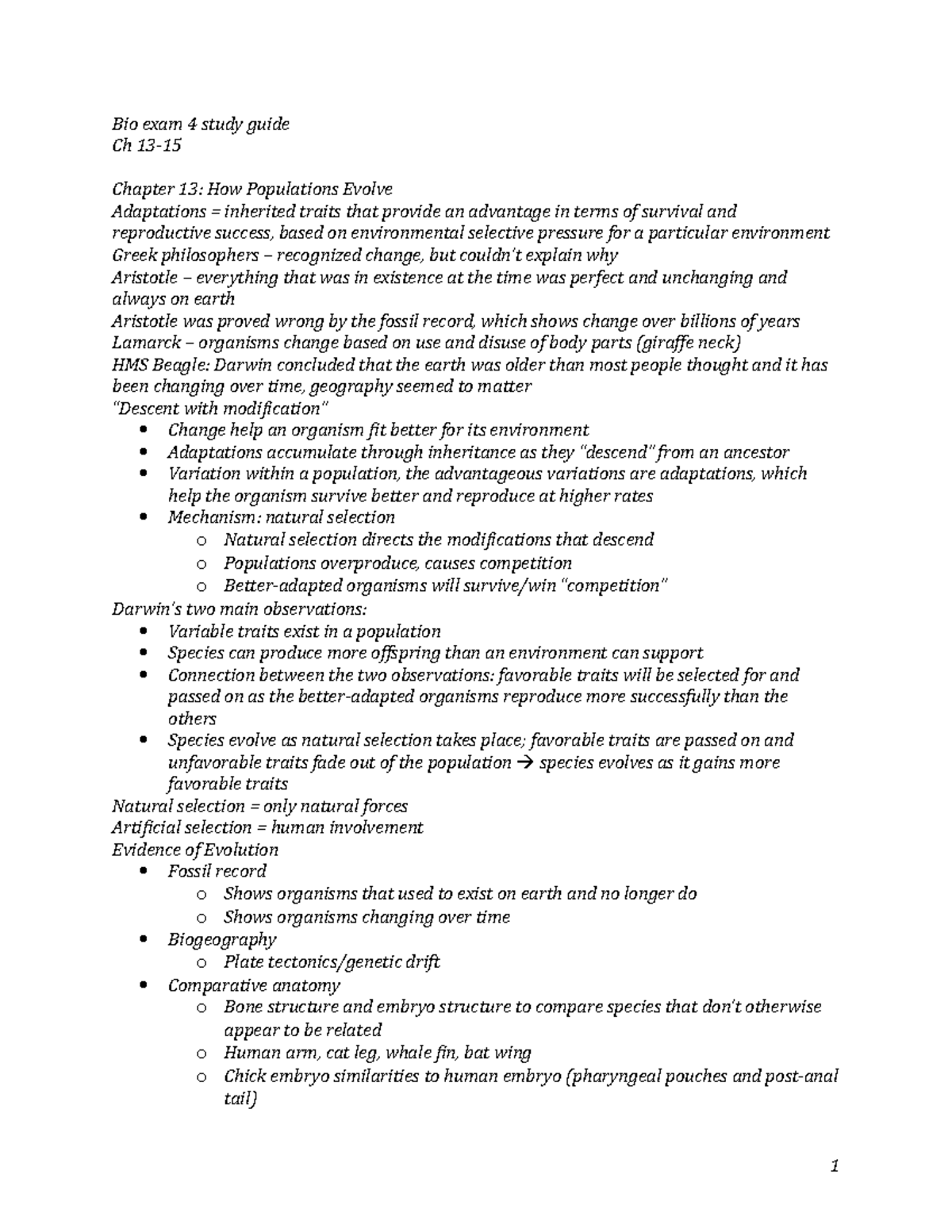Bio exam 4 study guide - Bio exam 4 study guide Ch Chapter 13: How ...