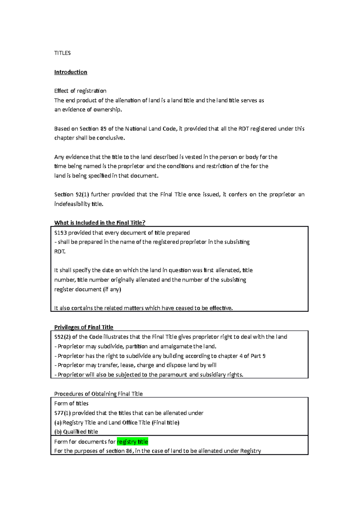 Chapter 9 Titles DONE TITLES Introduction Effect Of Registration The 