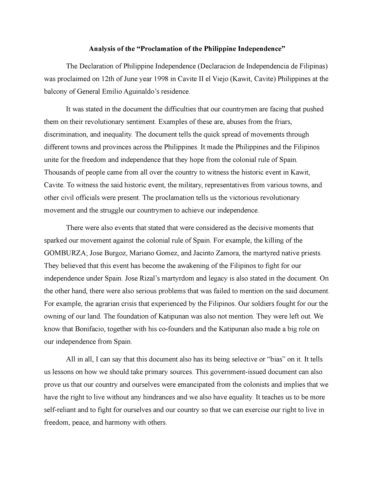 essay about the proclamation of philippine independence