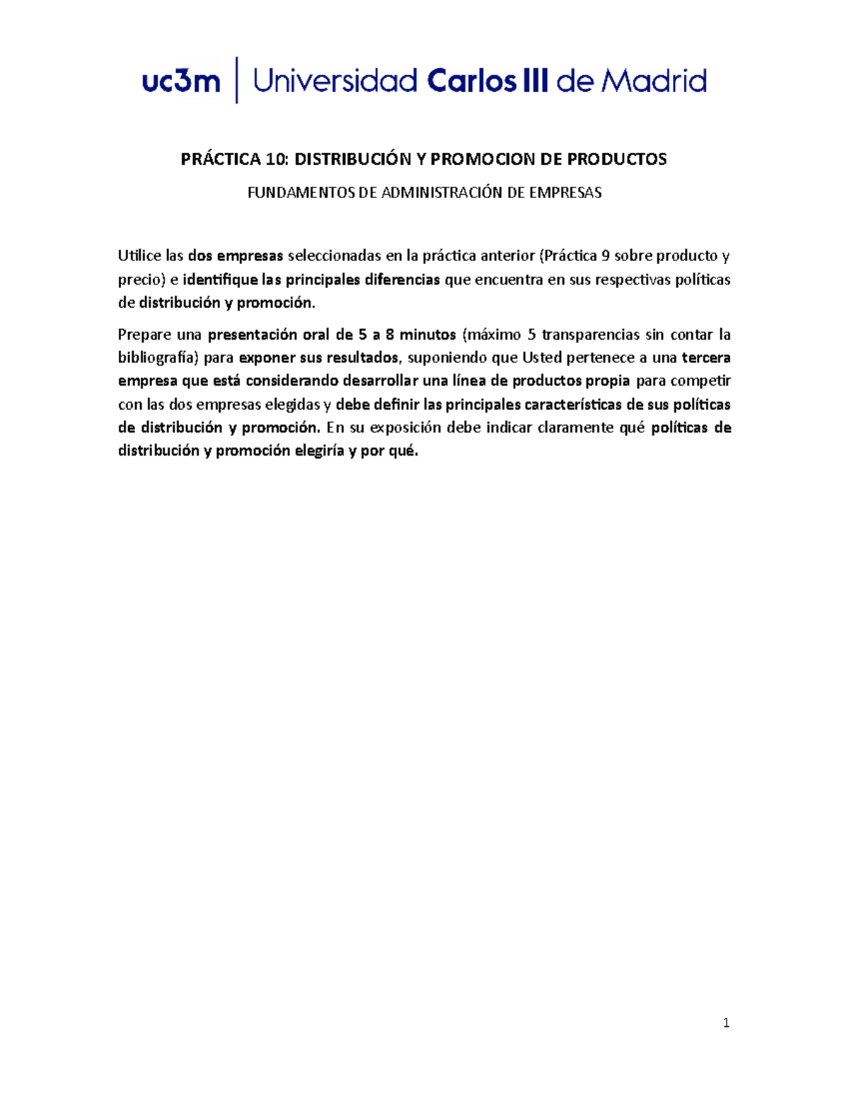 Práctica 10 esp Practica 10 PRÁCTICA 10 DISTRIBUCIÓN Y PROMOCION