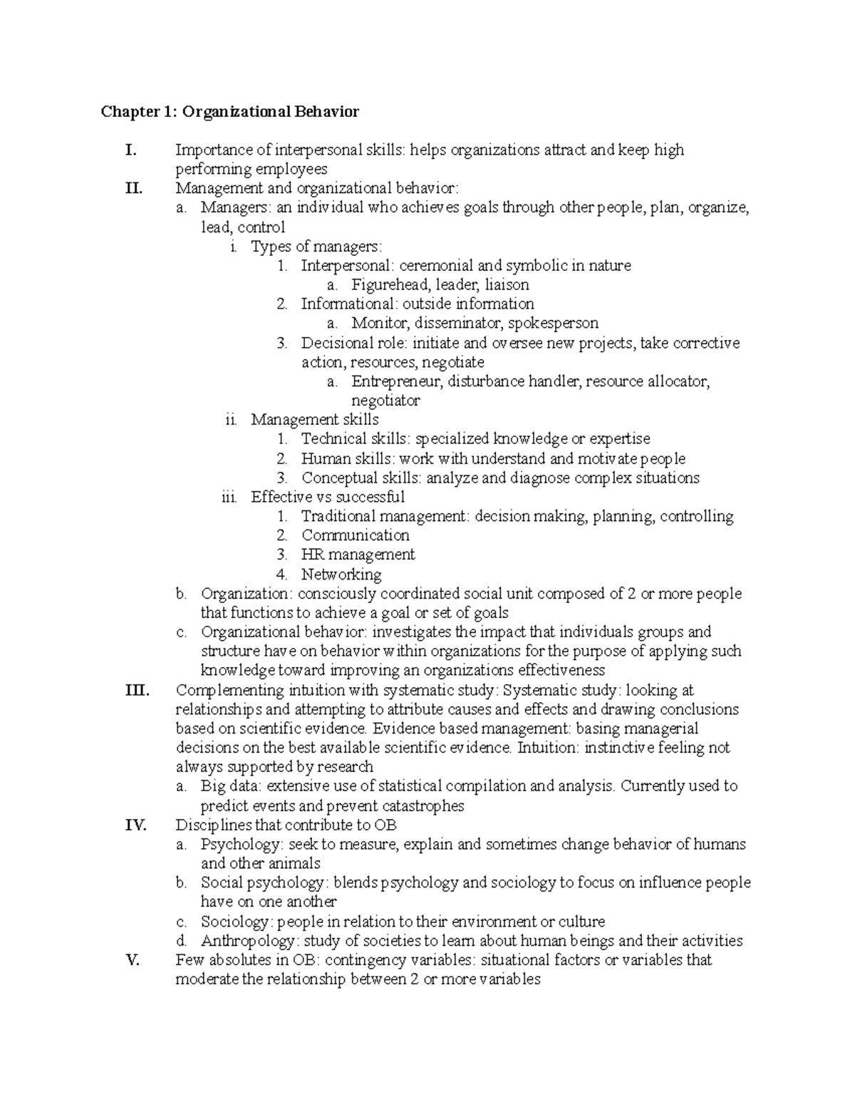 Chapter 1 - Organizational Behavior - Importance of interpersonal ...