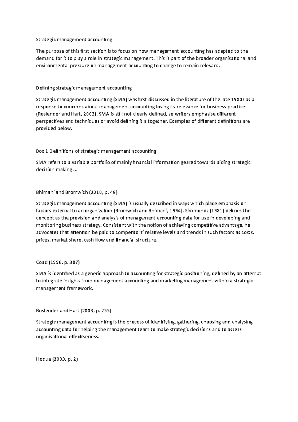 Strategic management accounting - This is part of the broader ...