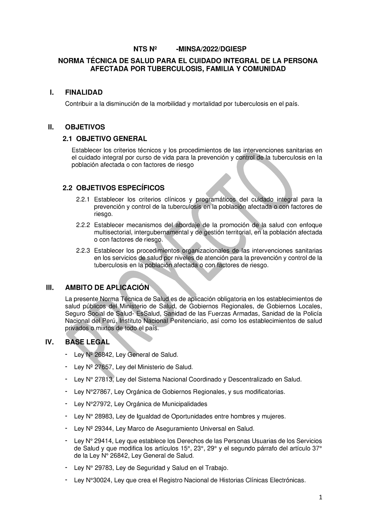 Proyecto De Norma Técnica - NTS Nº -MINSA/2022/DGIESP NORMA TÉCNICA DE ...