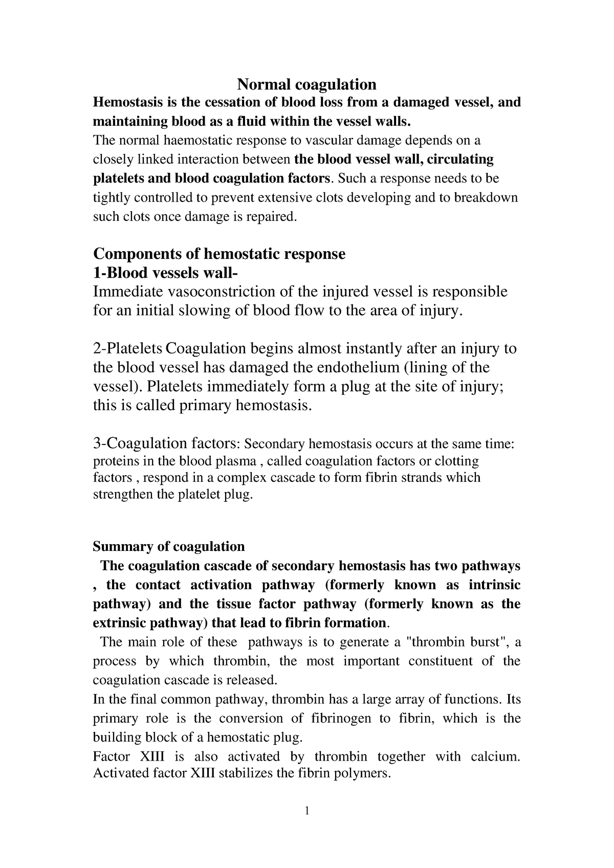 9- Normal coagulation - General pathology - 1 Normal coagulation ...